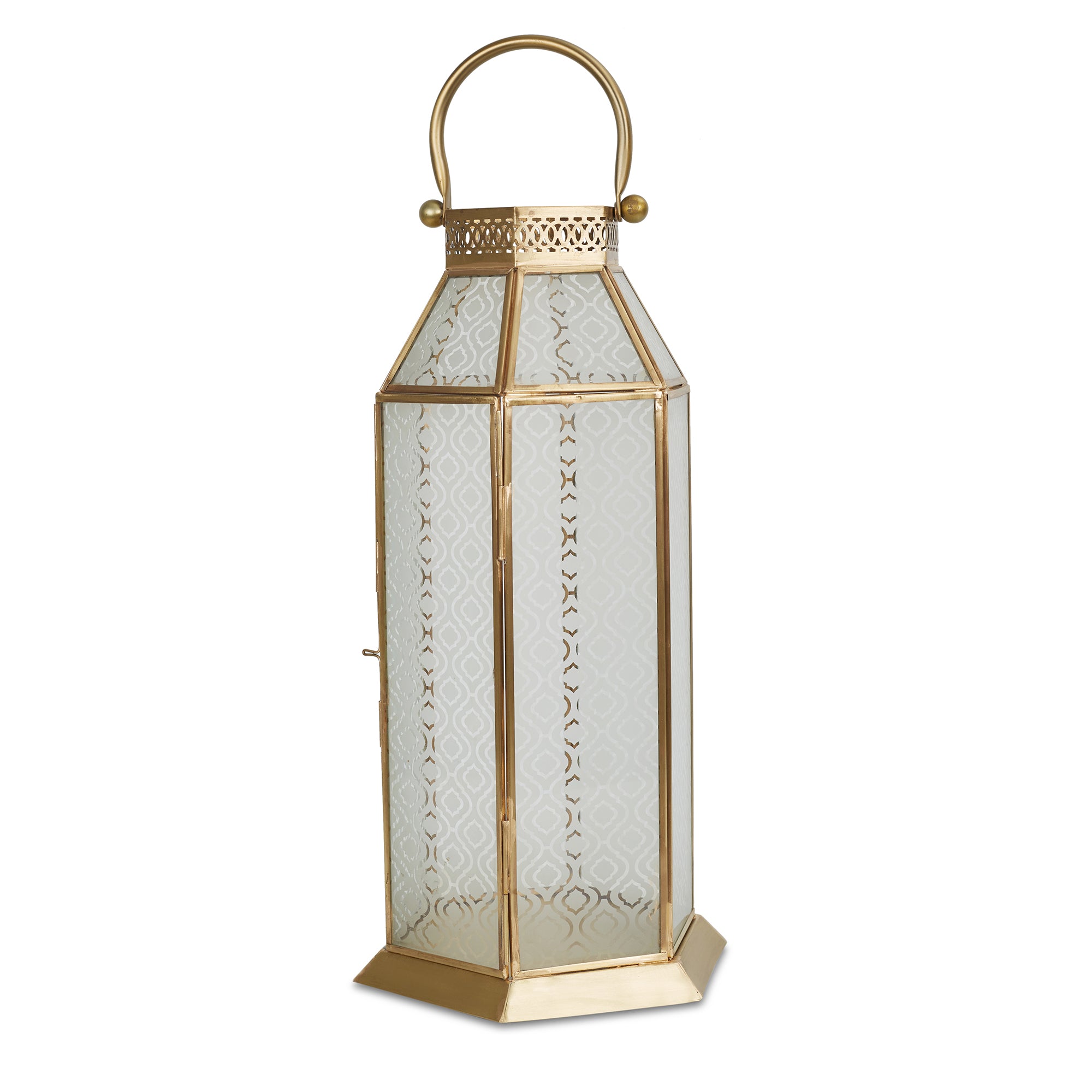 Apollo Iron and Glass Hexagon Lantern 19x43 Cm in Emerald & Gold Colour