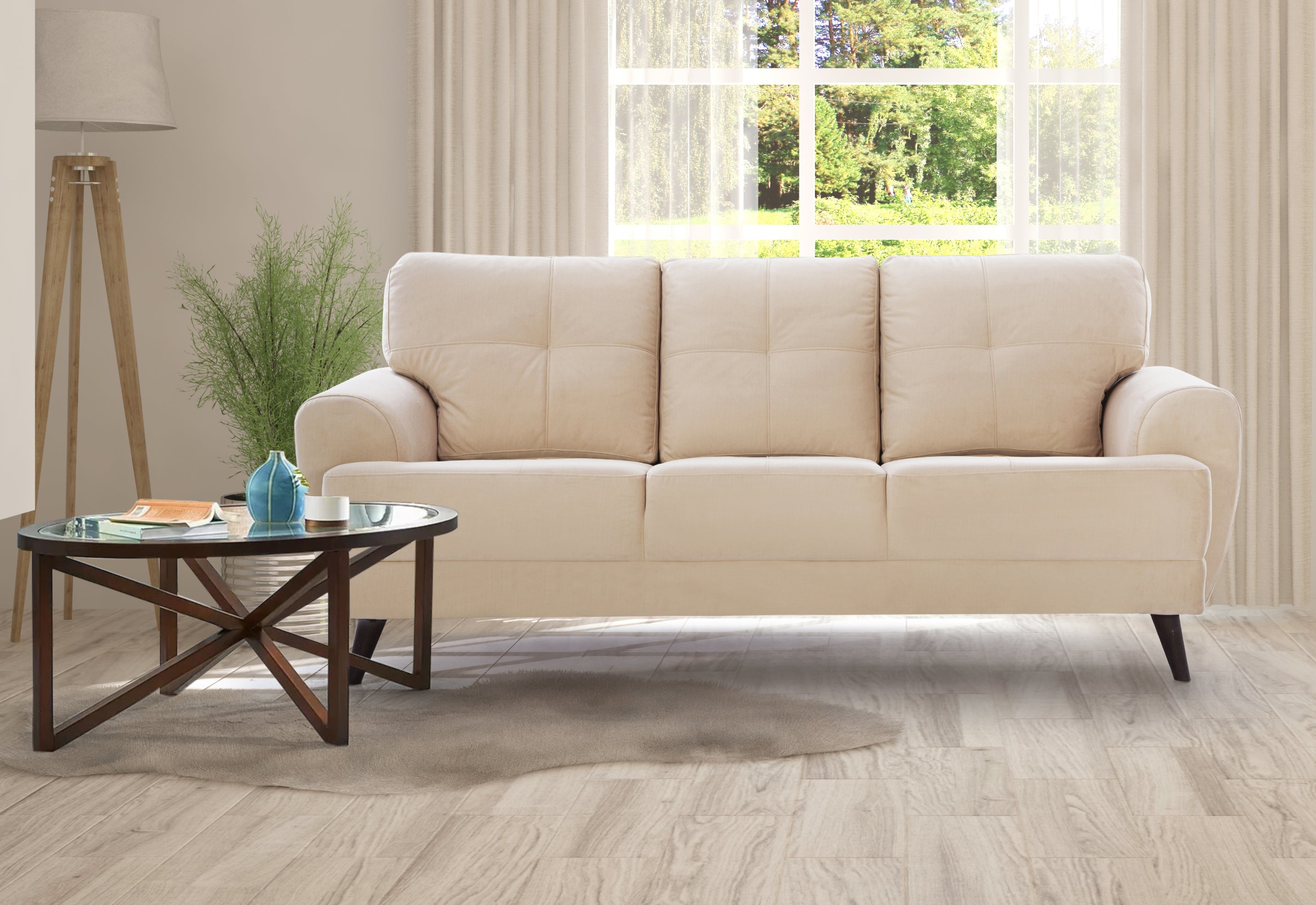 Riga Fabric 3 Seater Sofa in Beige Colour