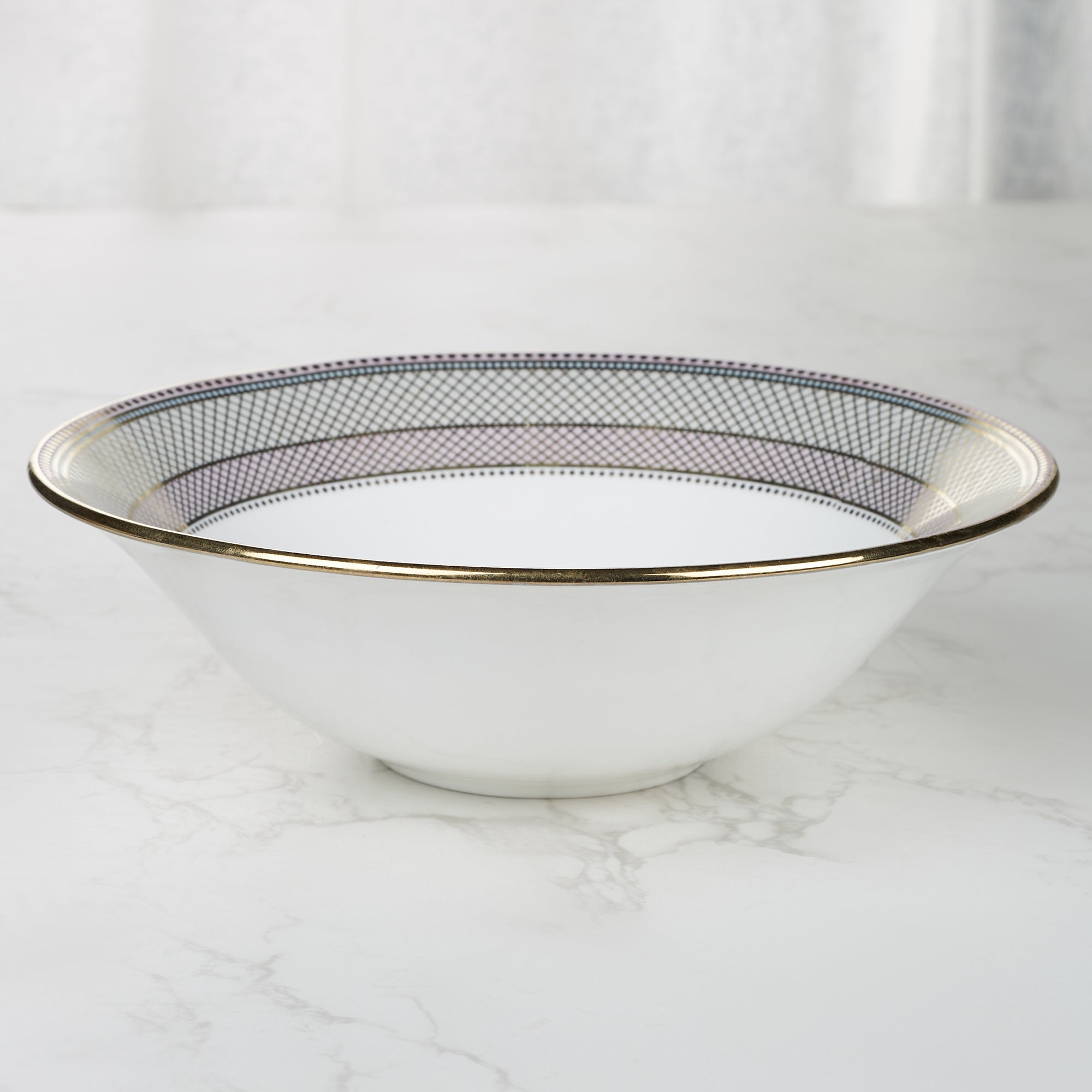 Amour Real Gold-Plated Bone China Charlotte Serving Bowl in Pink & White Colour