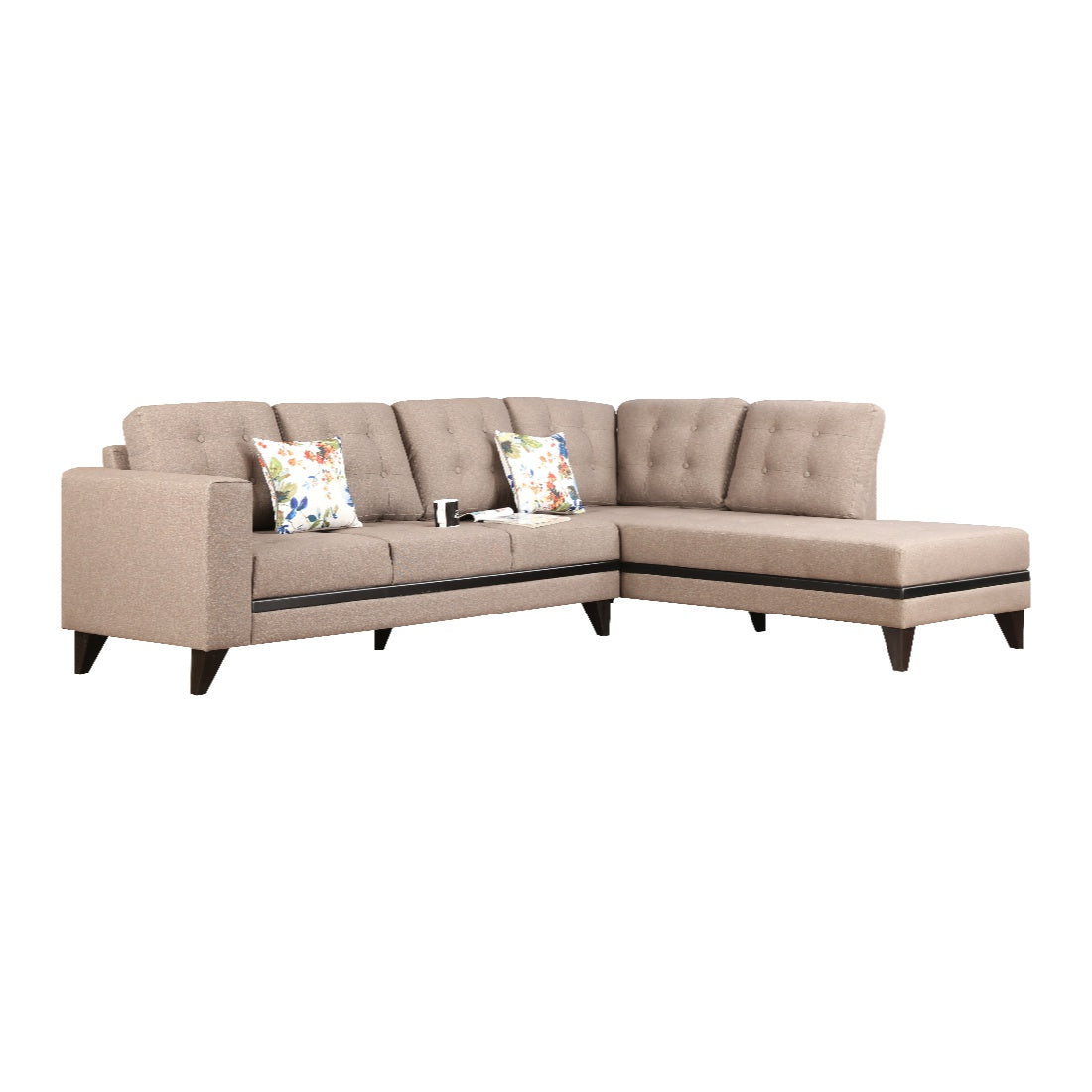 Garcia Fabric 3 Seater Sofa With Left Hand Side Lounger in Brown Colour