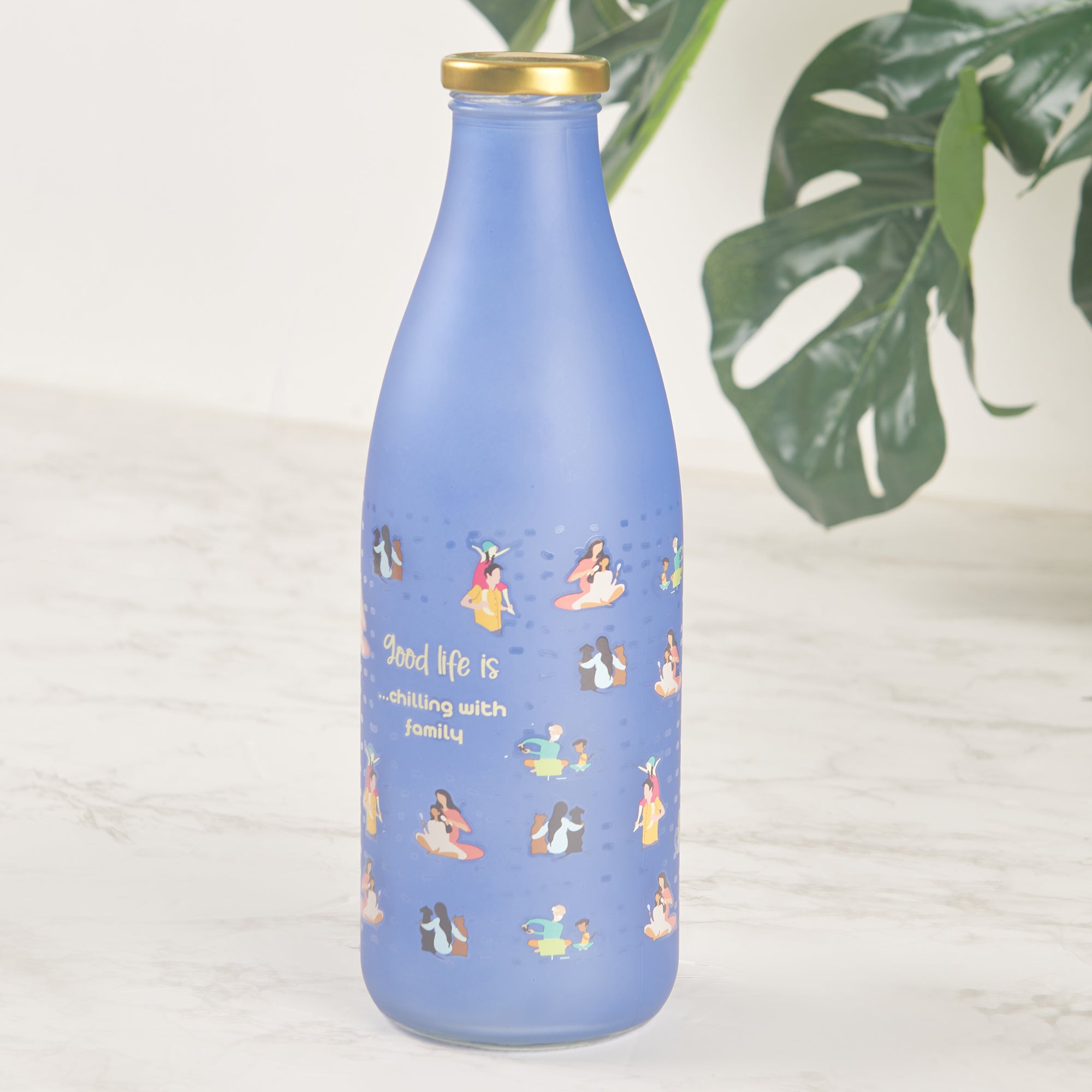Good Life Glass Frosted Milk Bottle 1 Ltr in Blue Colour
