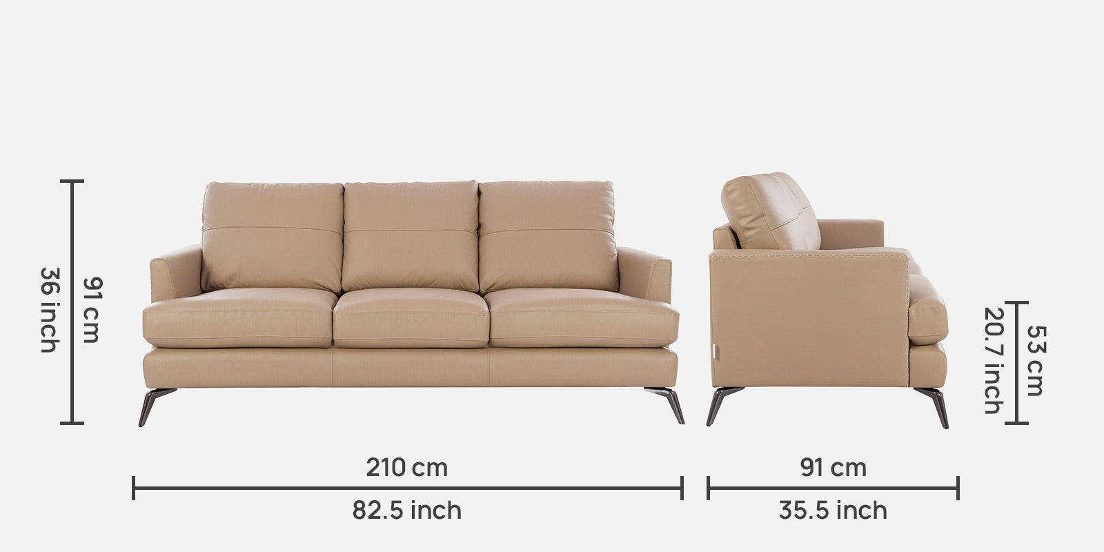 Soren Half Leather Three Seater Sofa in Mushroom Colour