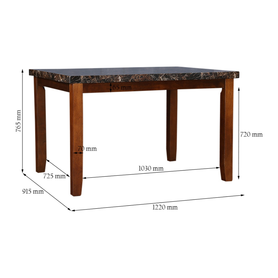 Eden Marble Finish Top 4 Seater Dining Set in Brown Colour