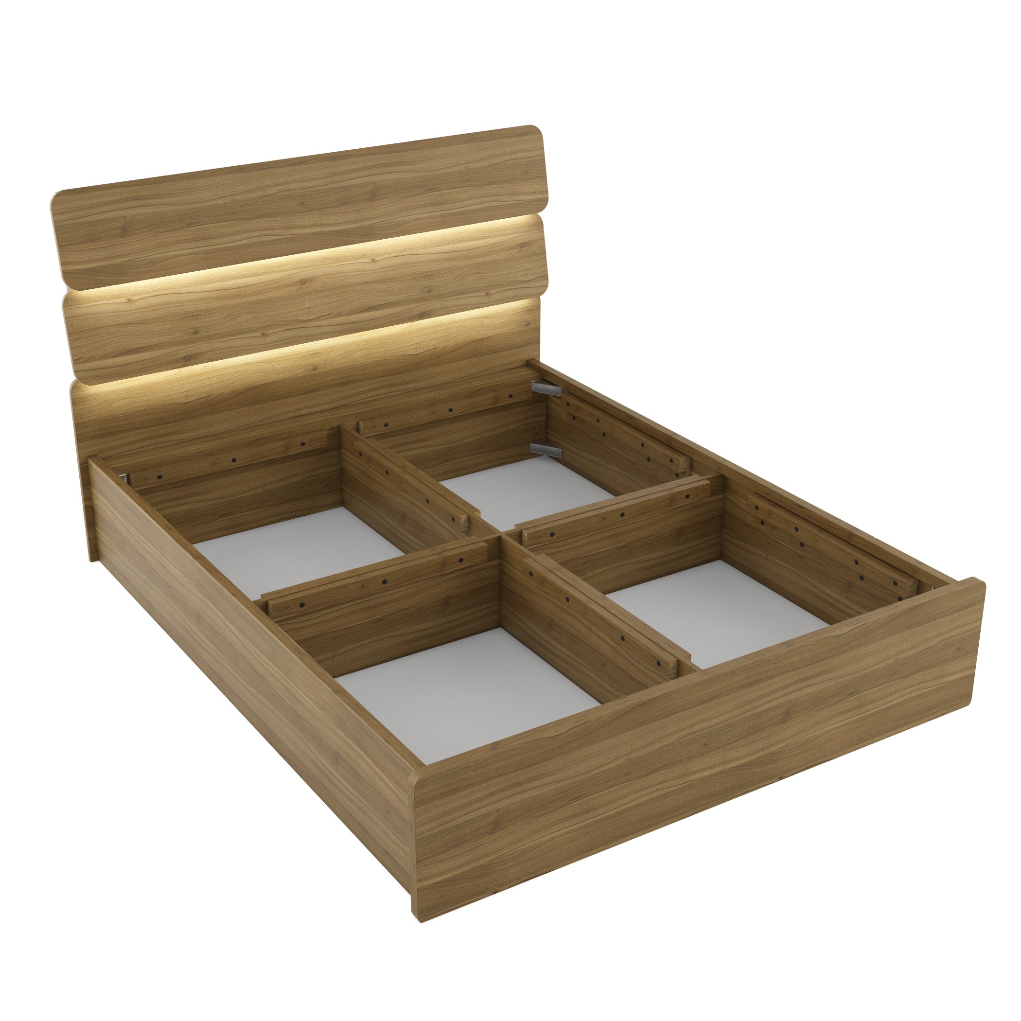 Freya  King Bed With Box Storage in Natural Teak Colour