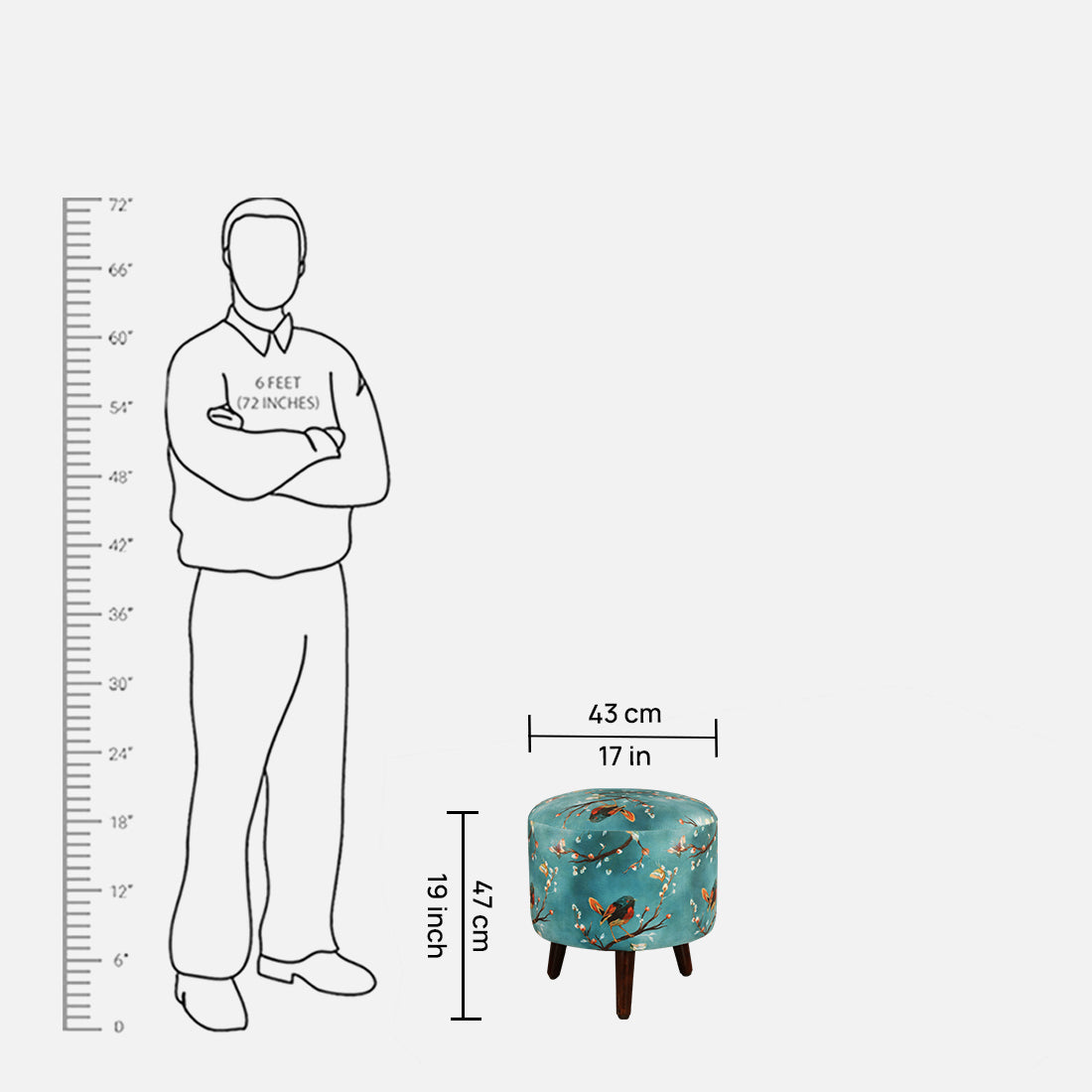 Ordhid Fabric Ottomans in Printed Blue Colour
