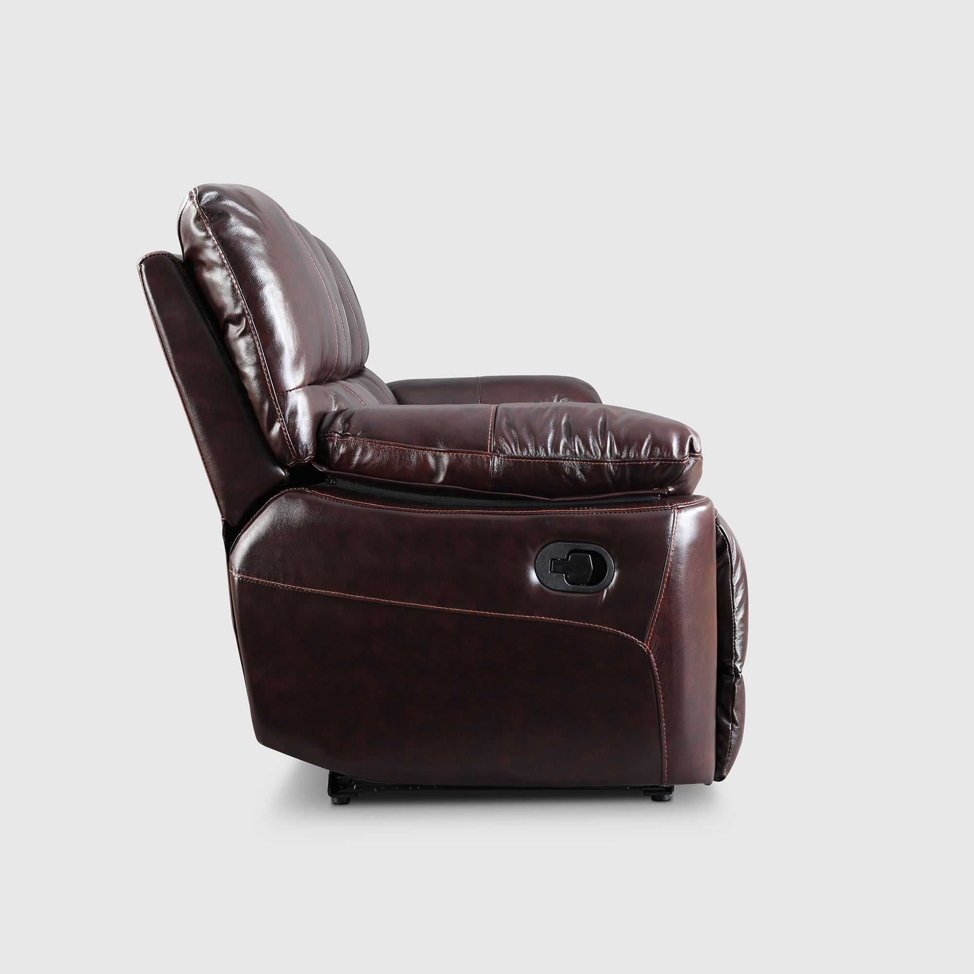 Charles Half Leather Three Seater Recliner in Burgundy Colour
