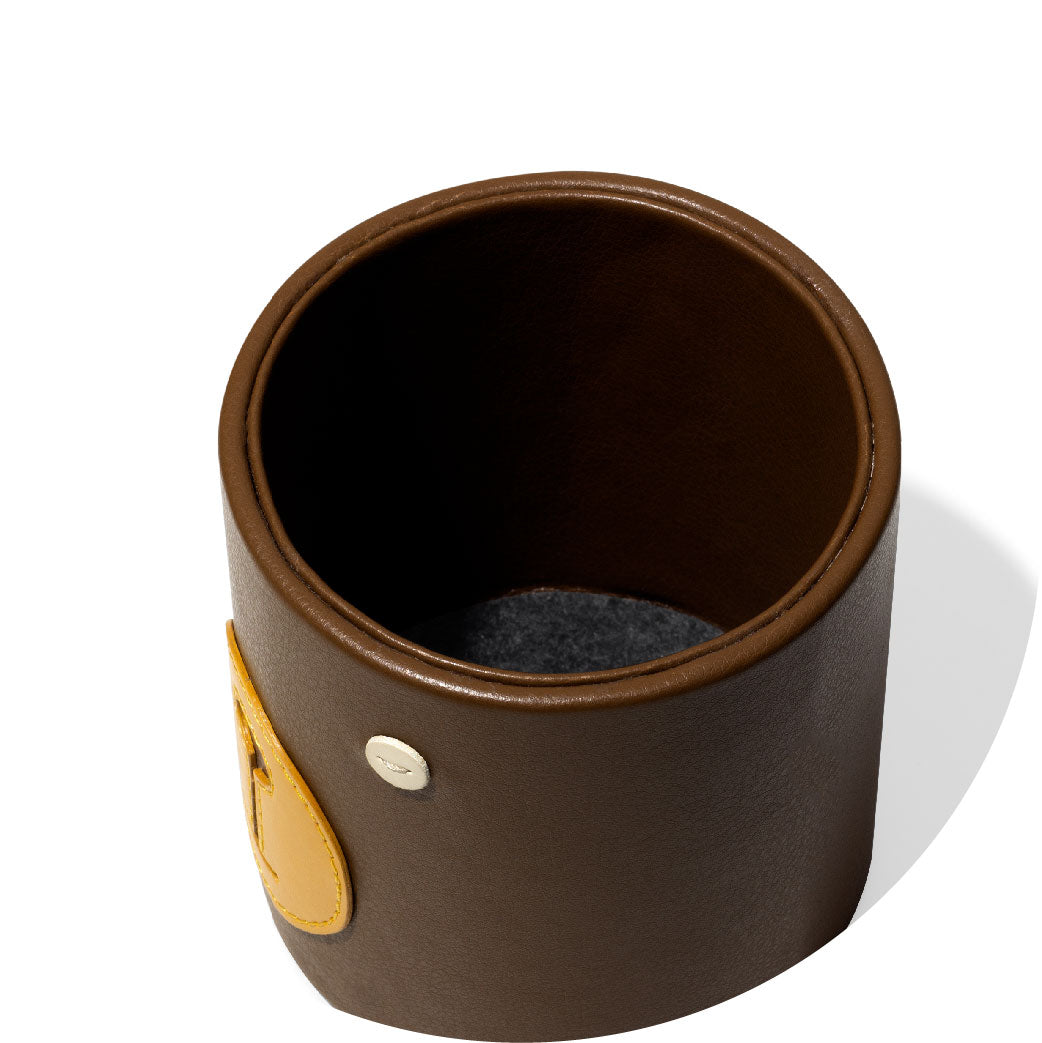 Bearcub MDF + Leatherite Pen Stand in Brown & Yellow Colour