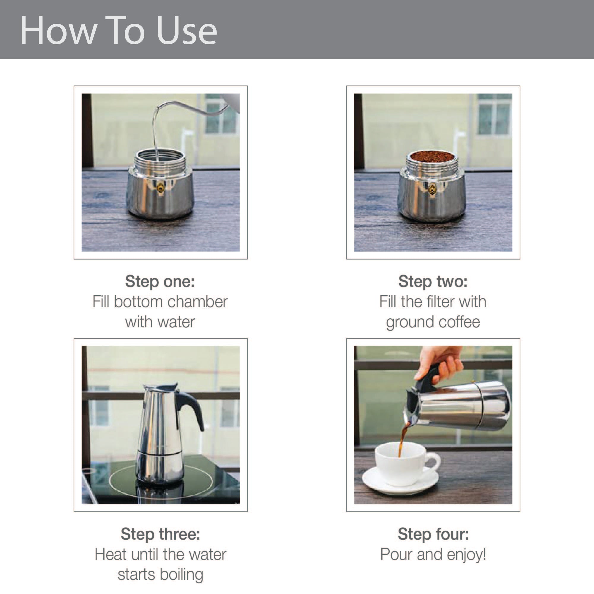 Brew Steel Moka Pot Coffee Maker 450 ml in Silver Colour