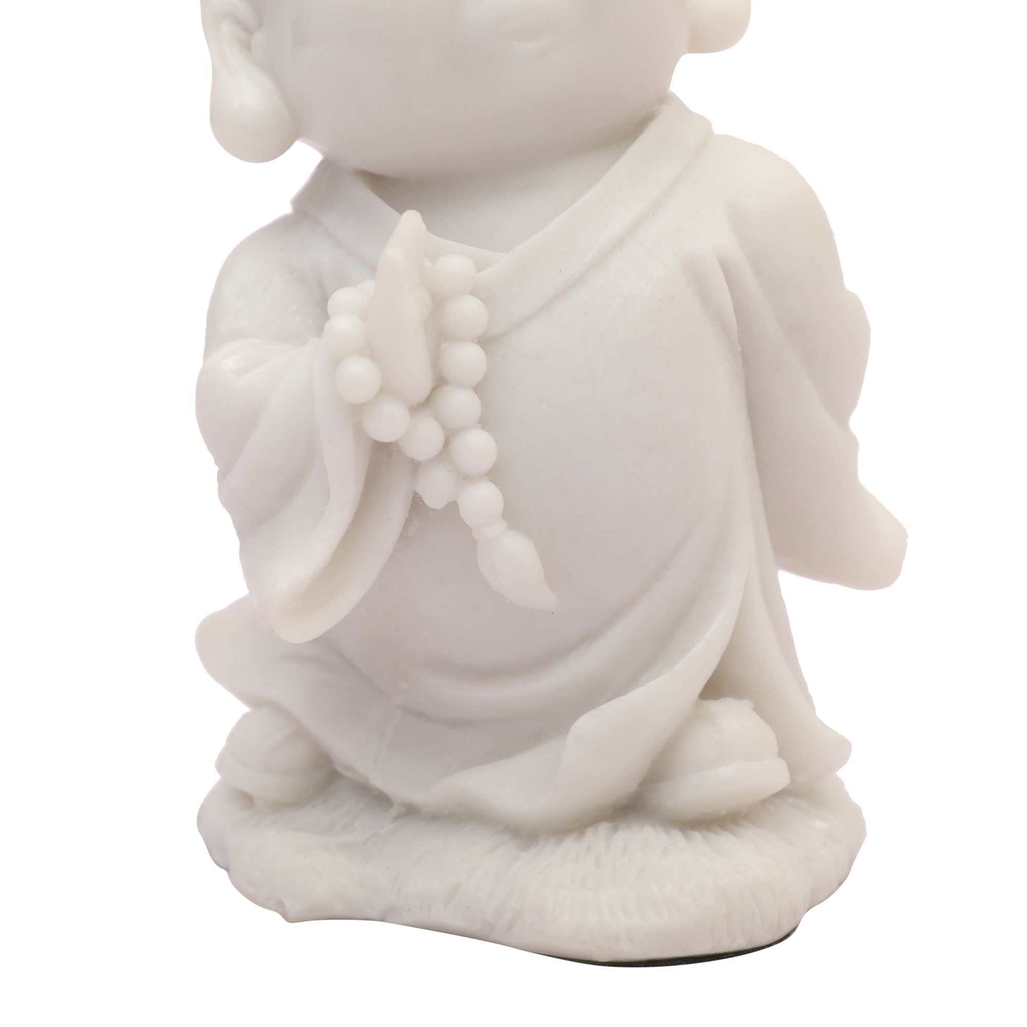 NAQSH MONK WITH MALA IN RIGHT HAND, POLYRESIN HAND FINISHED FIGURINE WHITE BY LIVNG ESSENCE