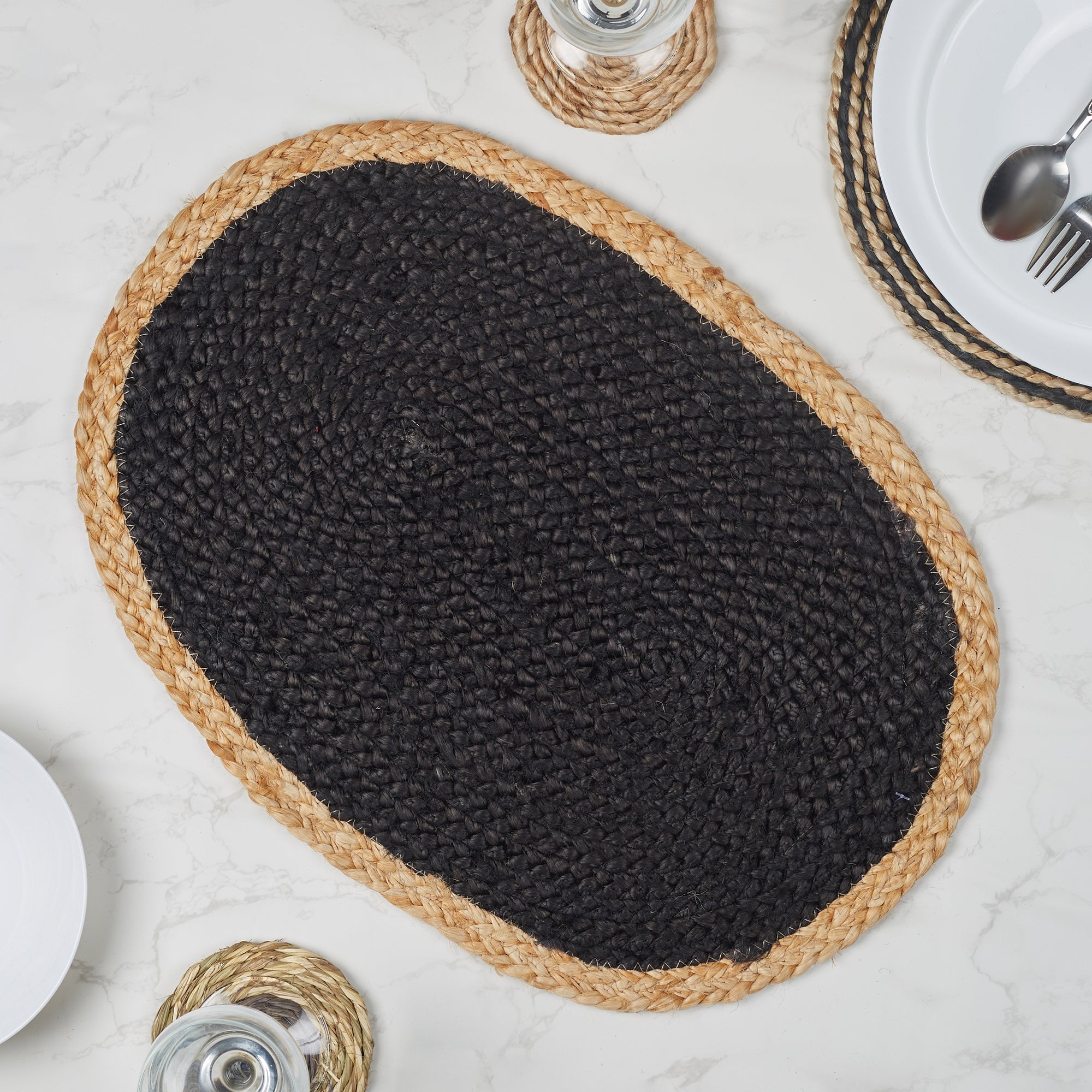 Ebony  Handmade Jute Placemat 38x38 Cm in Black Colour