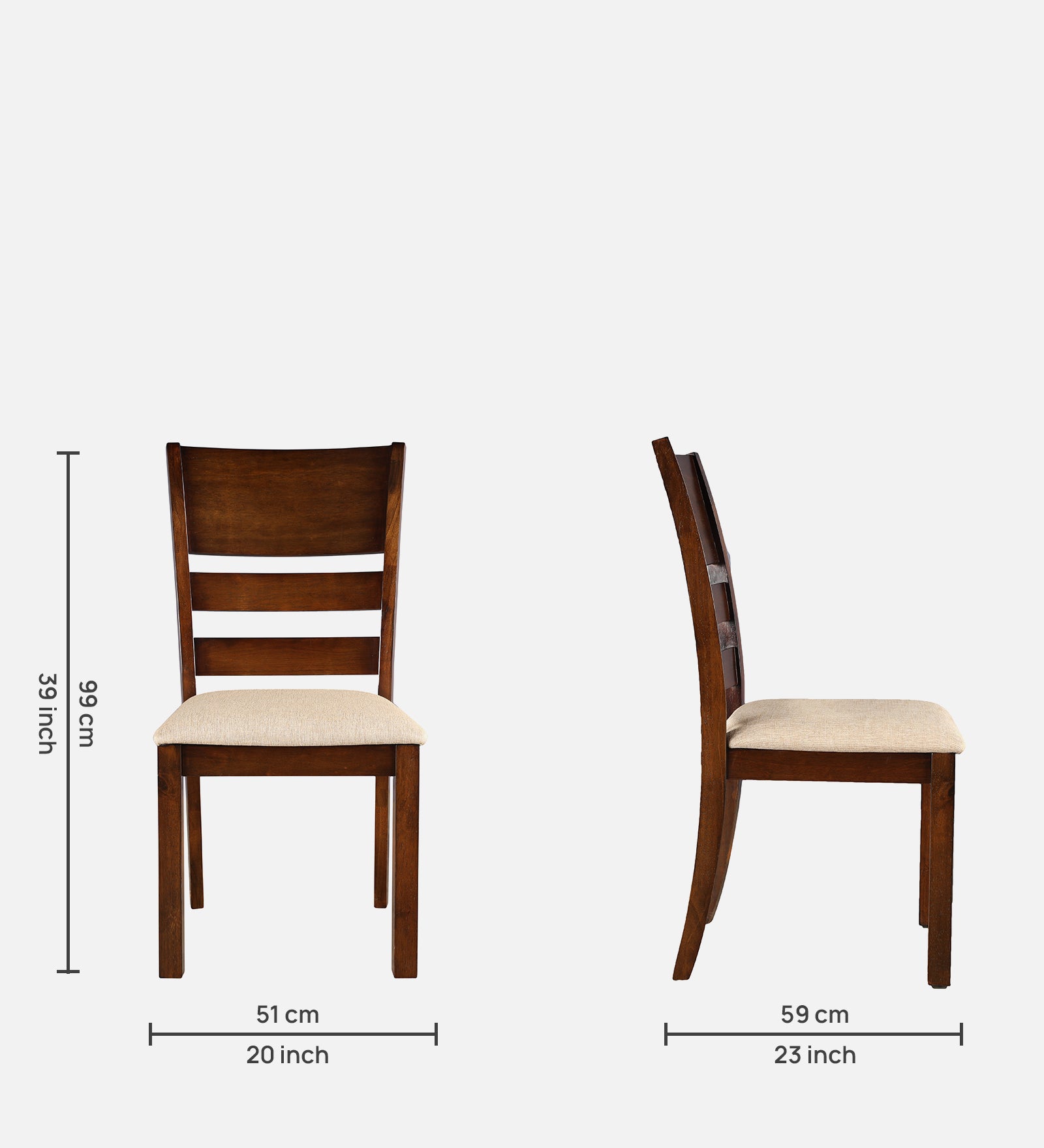 Shore Rubber Wood Dining Chair Set Of 2 in Rio Brown Colour