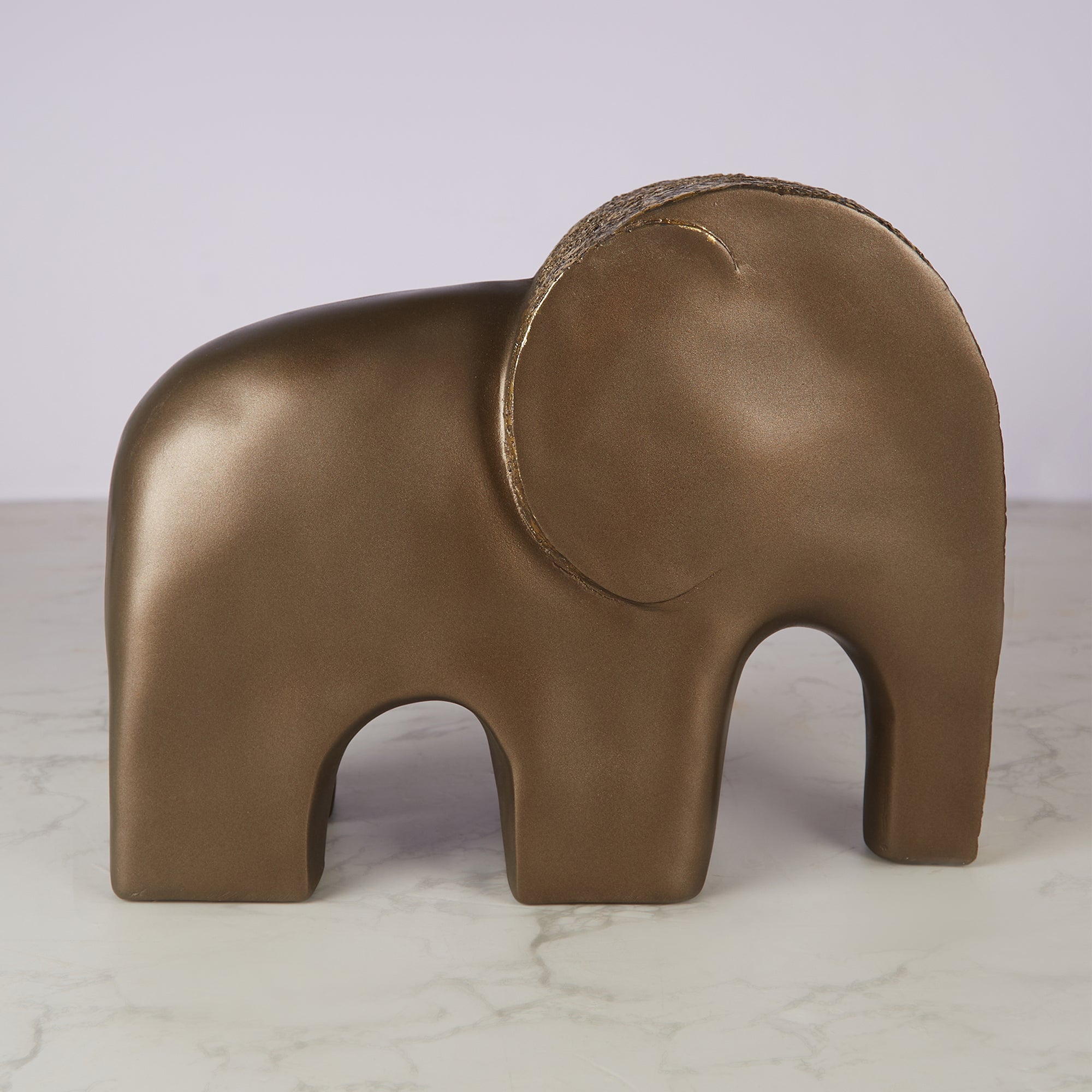 Miraya Contemporary Textured Elephant Polyresin Hand Finished Figurine Bronze 24cm by Living Essence