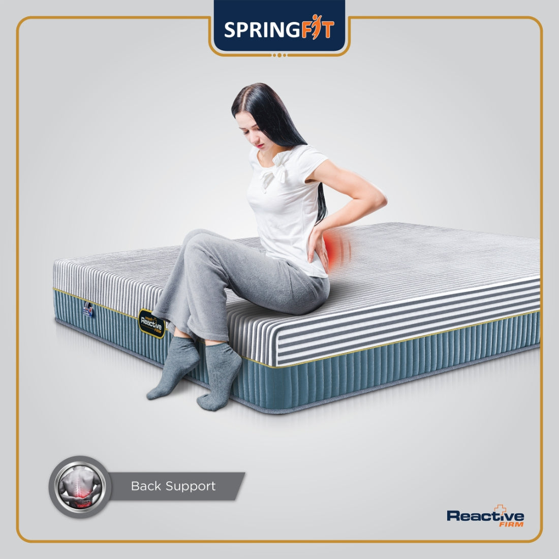 Reactive Firm Orthopedic HR Foam Queen Mattress 80x60x8 Inch in Grey Colour