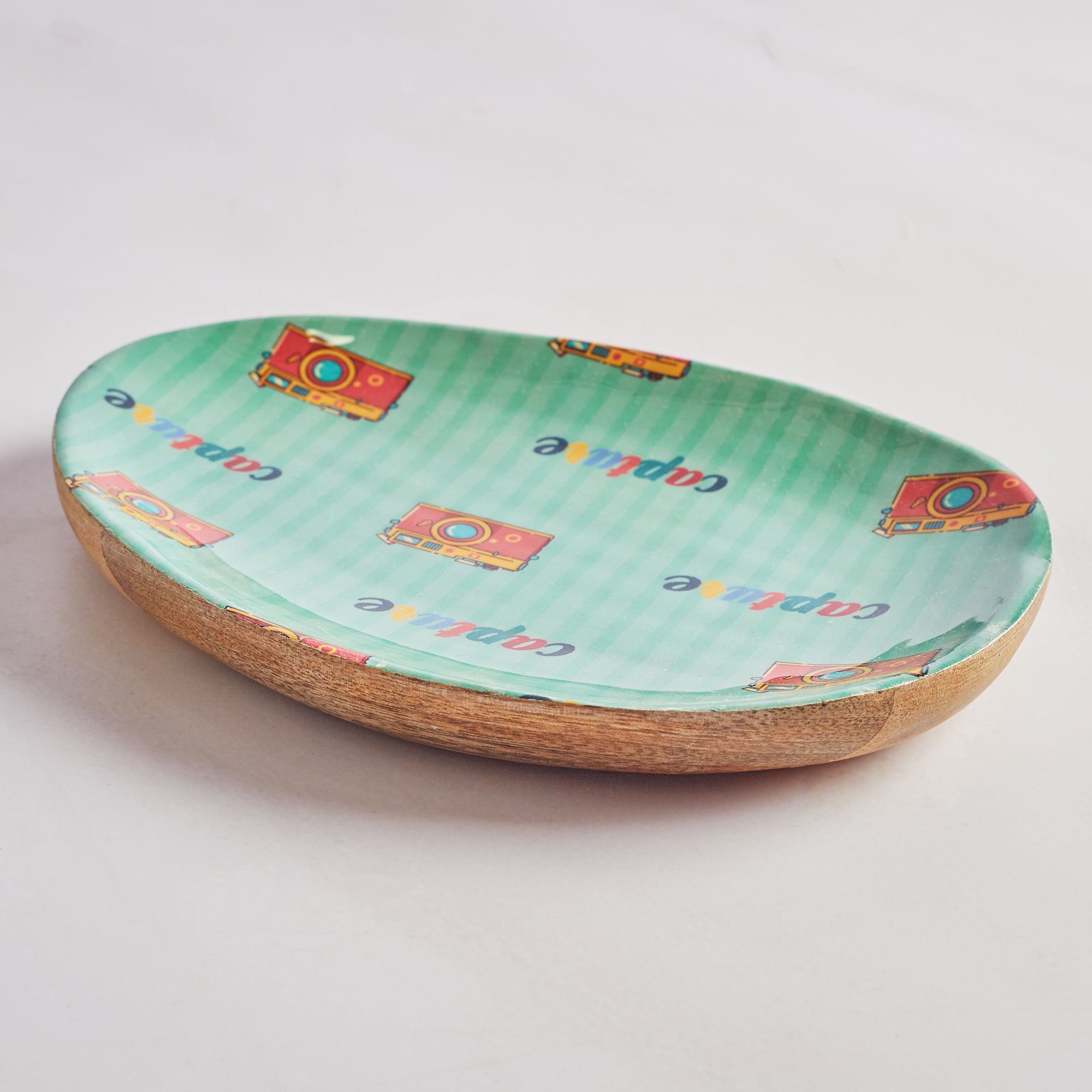 Milan Wooden Oval Serving Platter Small in Multi Colour