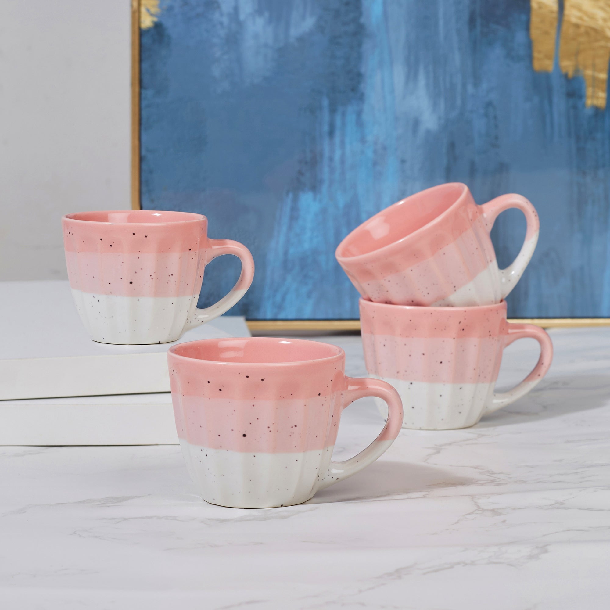 Emilia Ceramic Tea/Espresso Mug 100ml Set of 4 in Dusky Pink Colour