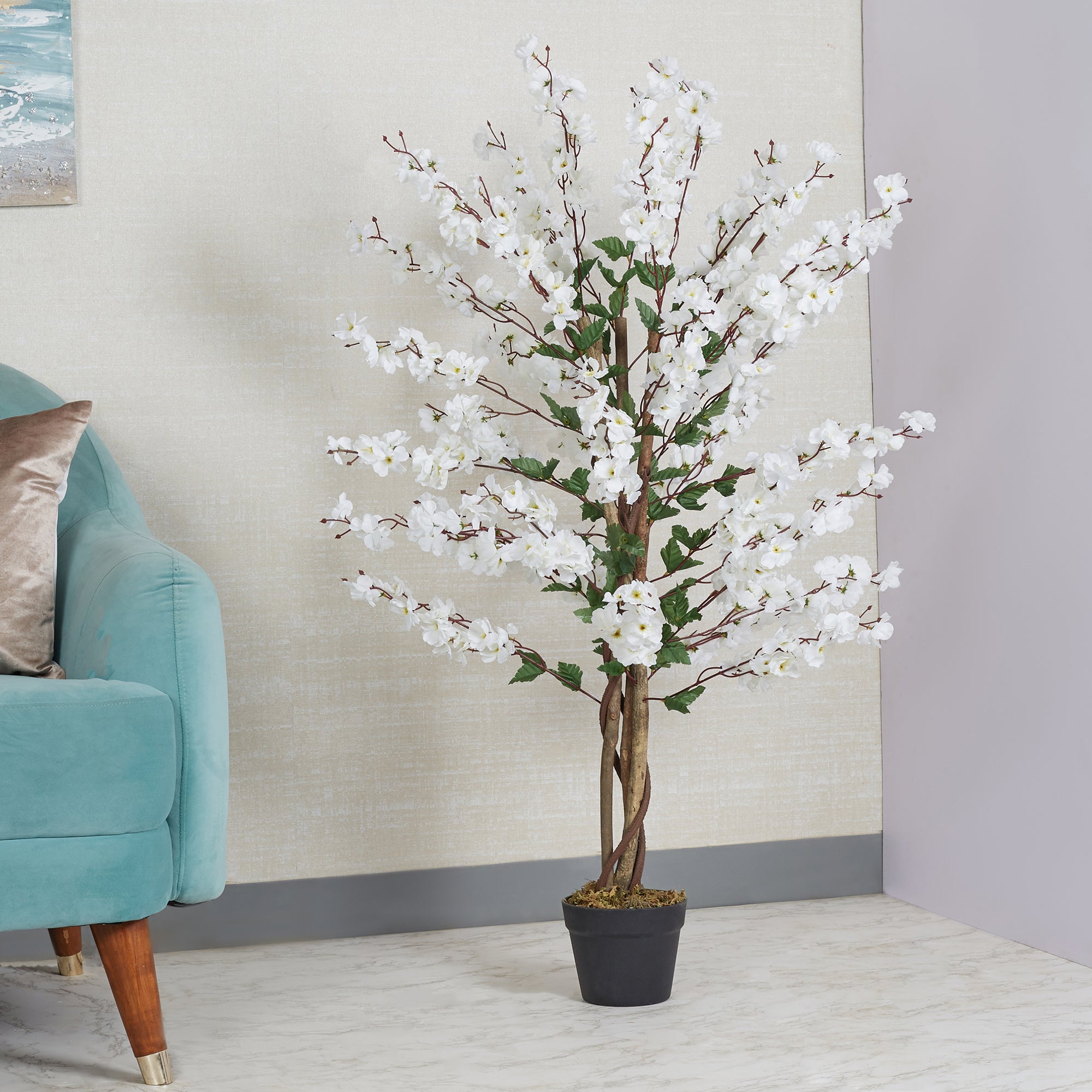 Ilana Artificial Cherry Blossom Potted Tree 120Cm in White Colour