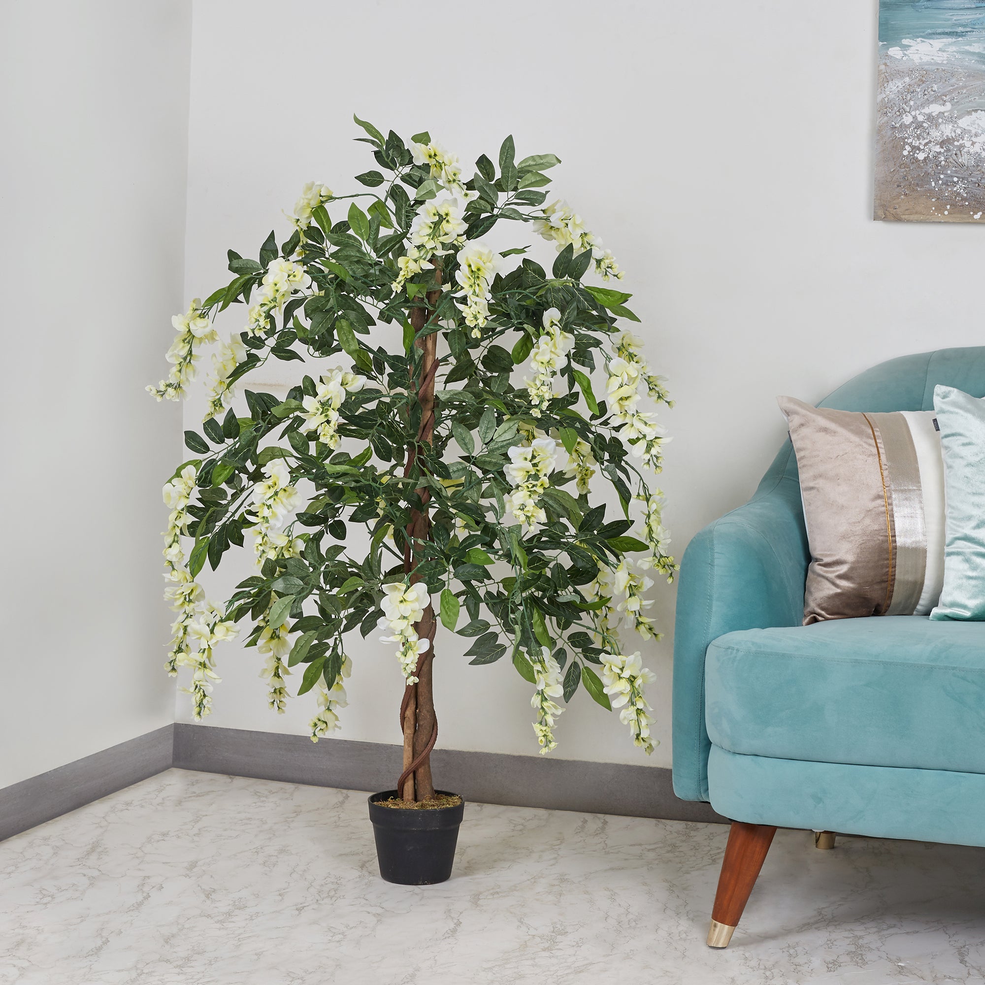 Ilana Artificial Wisteria Potted Tree 120Cm in White Colour