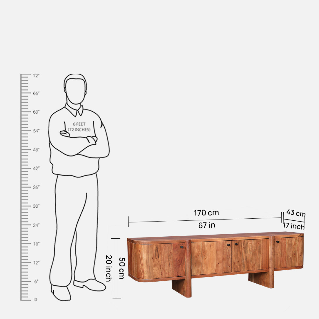 Haruki Acacia Wood Low Height Tv Unit in Teak Colour