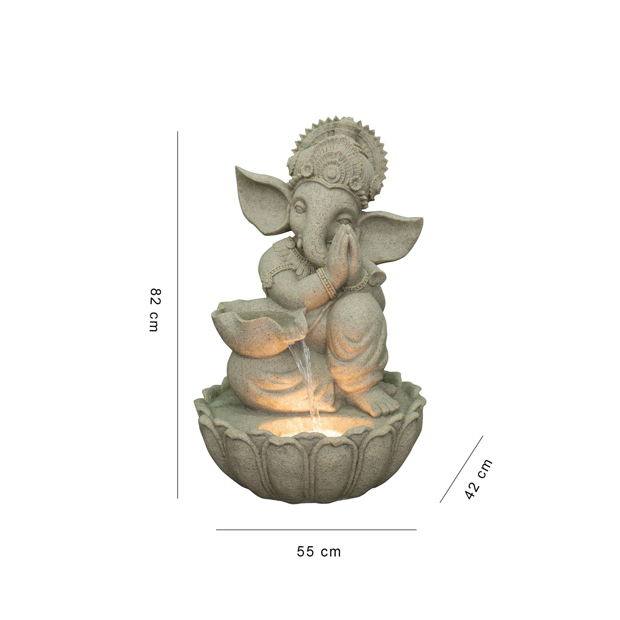 Aqua Bliss Sandstone Ganesha Namaste Water Fountain 52X82Cm in Tan Colour