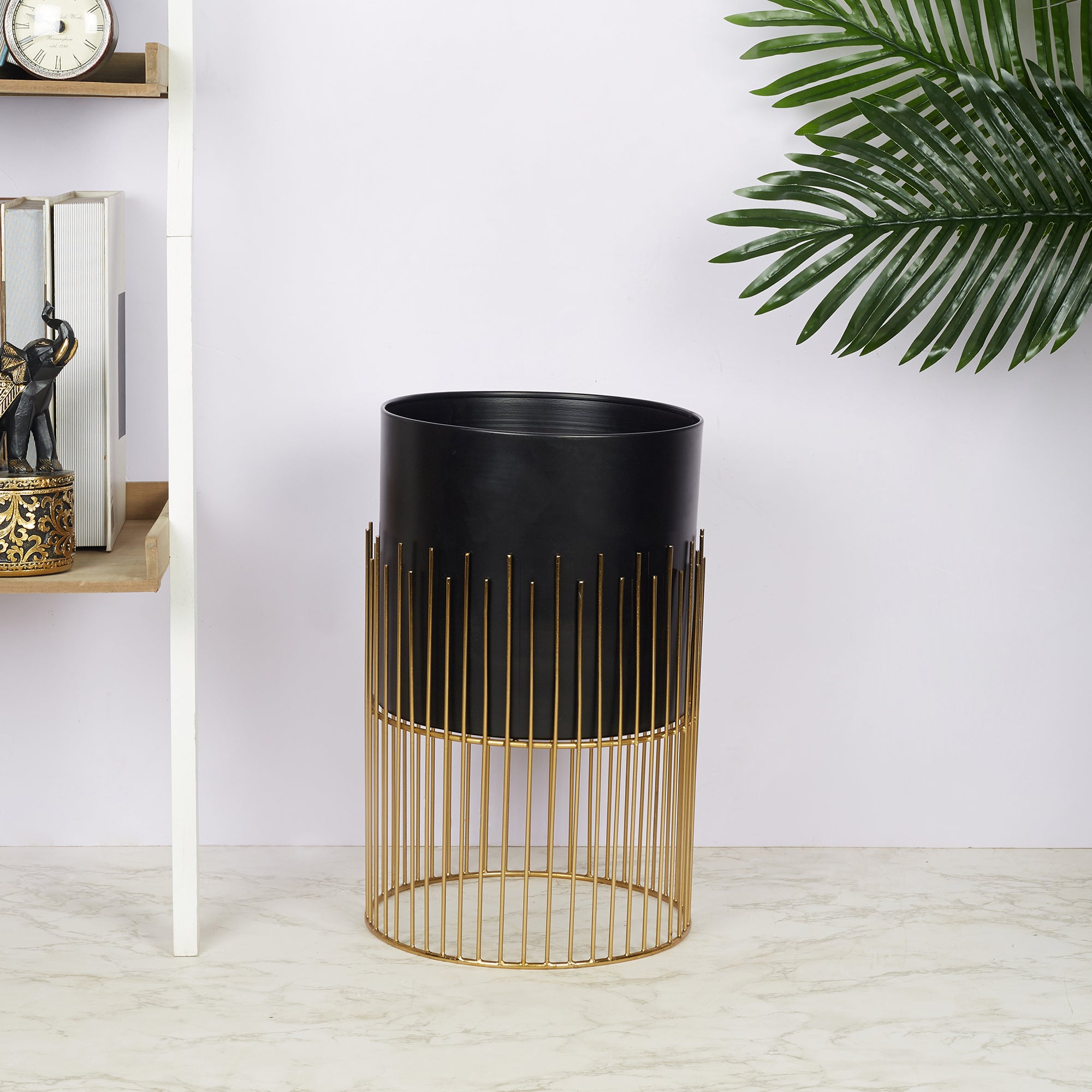 Artiskylar Metal Matt Finish Planter 41 Cm in Black and Gold Colour