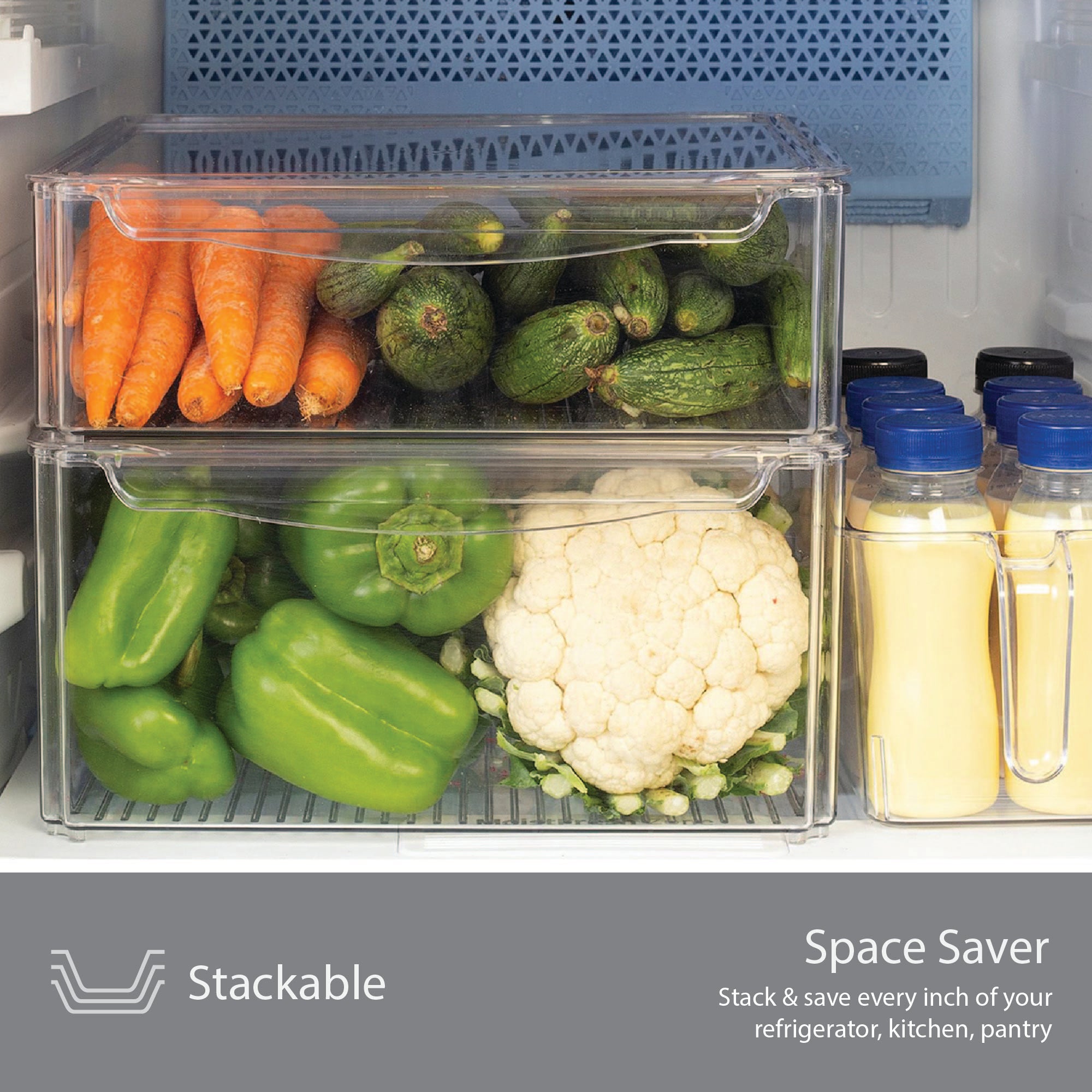 Robusto PET BPA Free Stackable Fridge Organizer with Lid & Drain - 6.1 Ltr in Transparent Colour