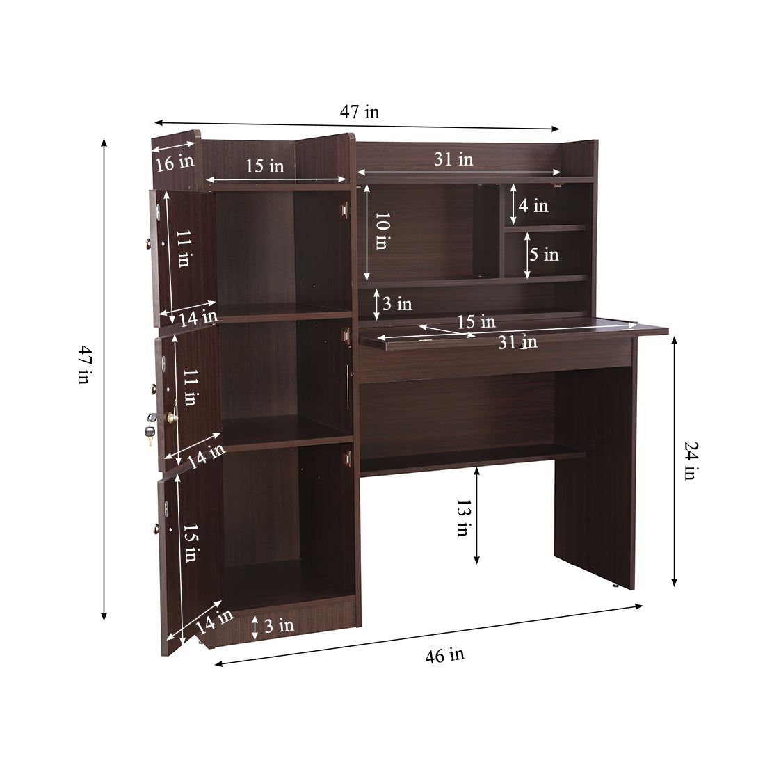 Vento Engineered Wood Study Table in Wenge Colour