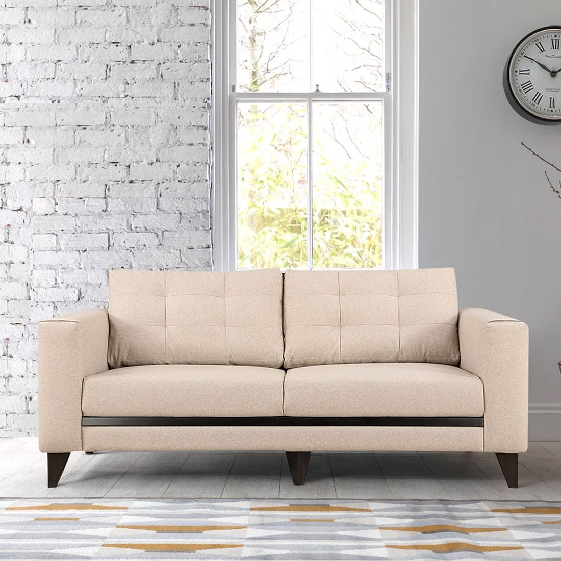 Garcia Fabric Three Seater Sofa in Beige Colour