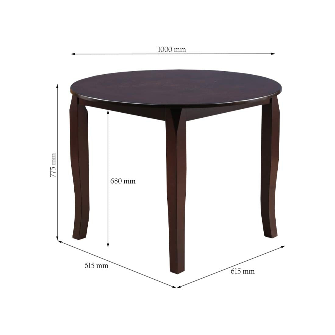 Cardiff Rubber Wood Four Seater Dining Table in Expresso Colour