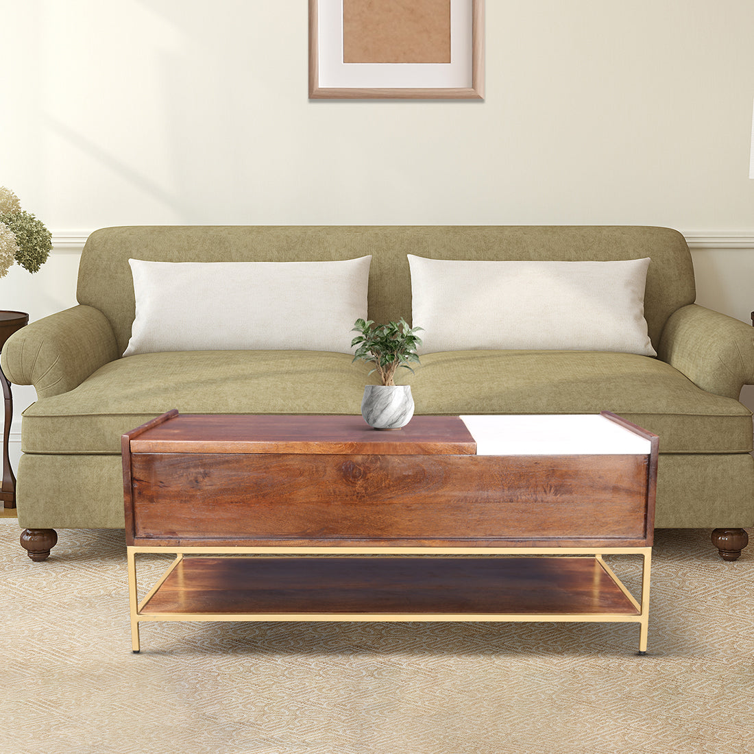 Crema Marble Top Center Table in Brown Colour