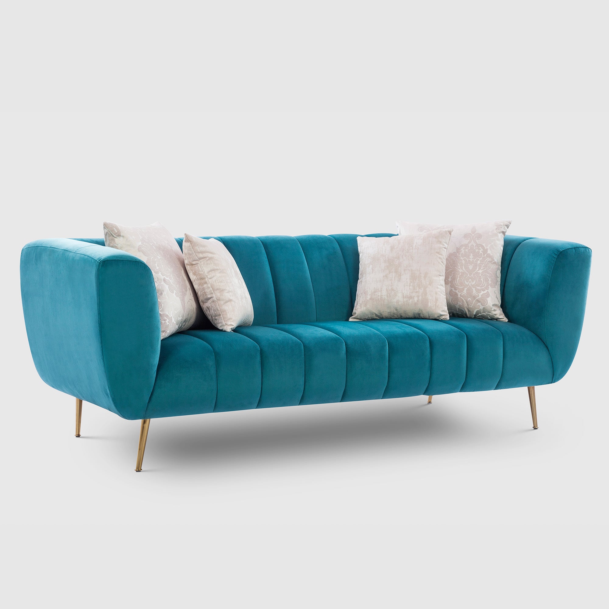 Catalina Velvet Three Seater Sofa in Teal Colour
