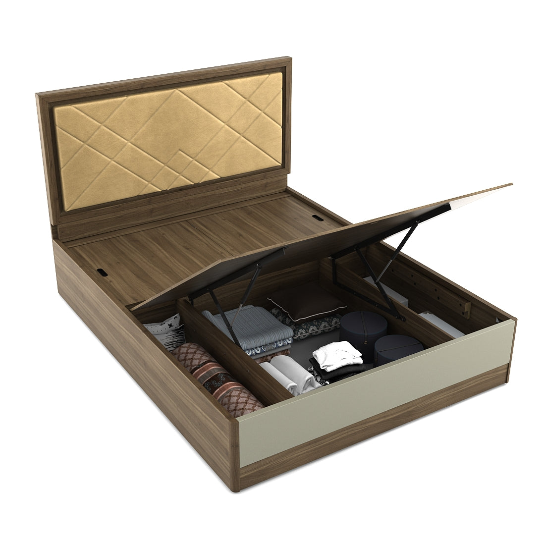 Petra King bed with Hydraulic storage in Walnut Colour