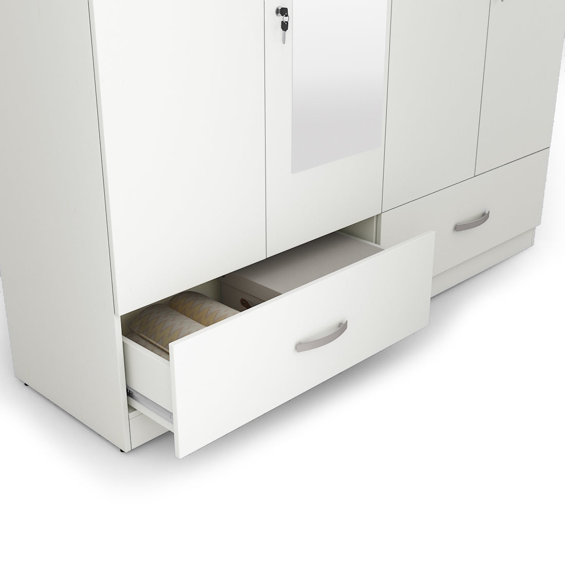 Utsav Four Door Wardrobe with Mirror in White Colour