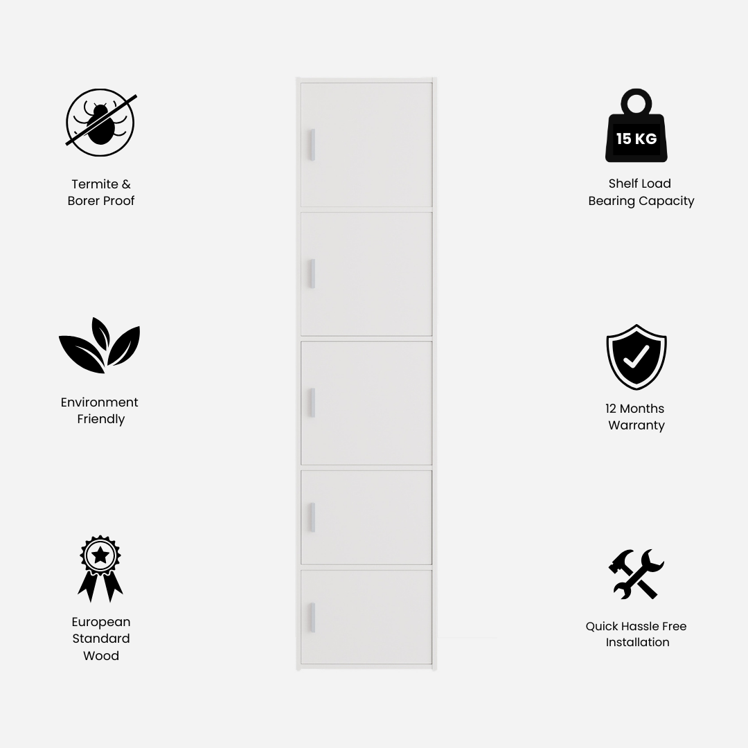 Albert Engineered Wood 5 Tier Cabinet in White Colour