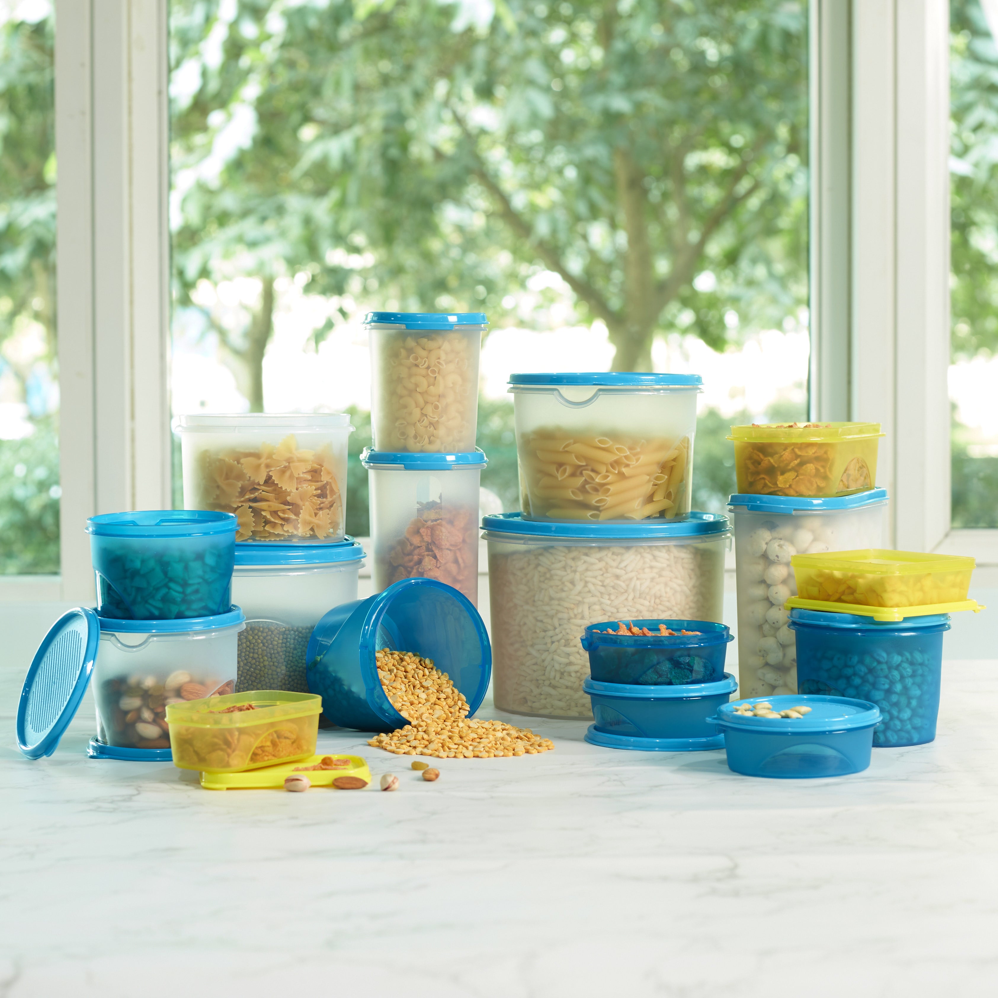 Fiesta 100% BPA-Free Plastic Round Container Set of 3 (1800ml, 2800ml, 4000ml) in Teal & Transparent Colour