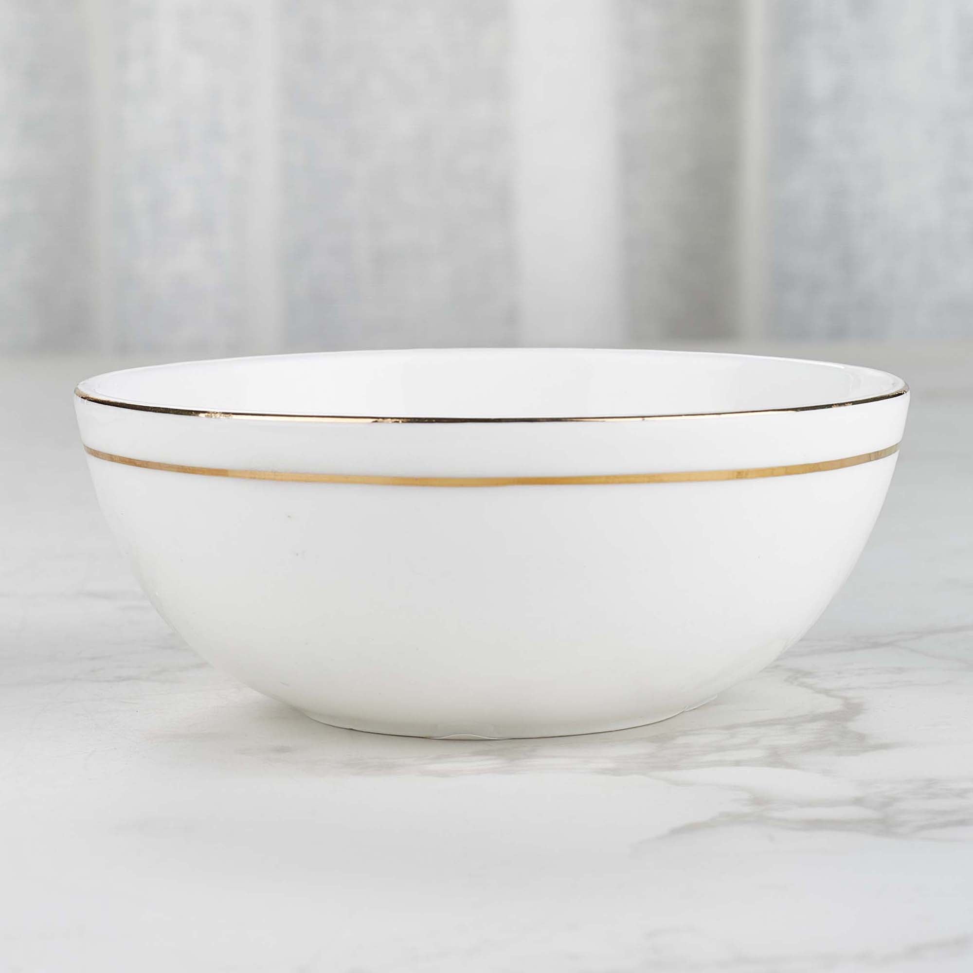 Avril Real Gold-Plated Bone China Veg Bowl/Katori Set of 4 in White Colour