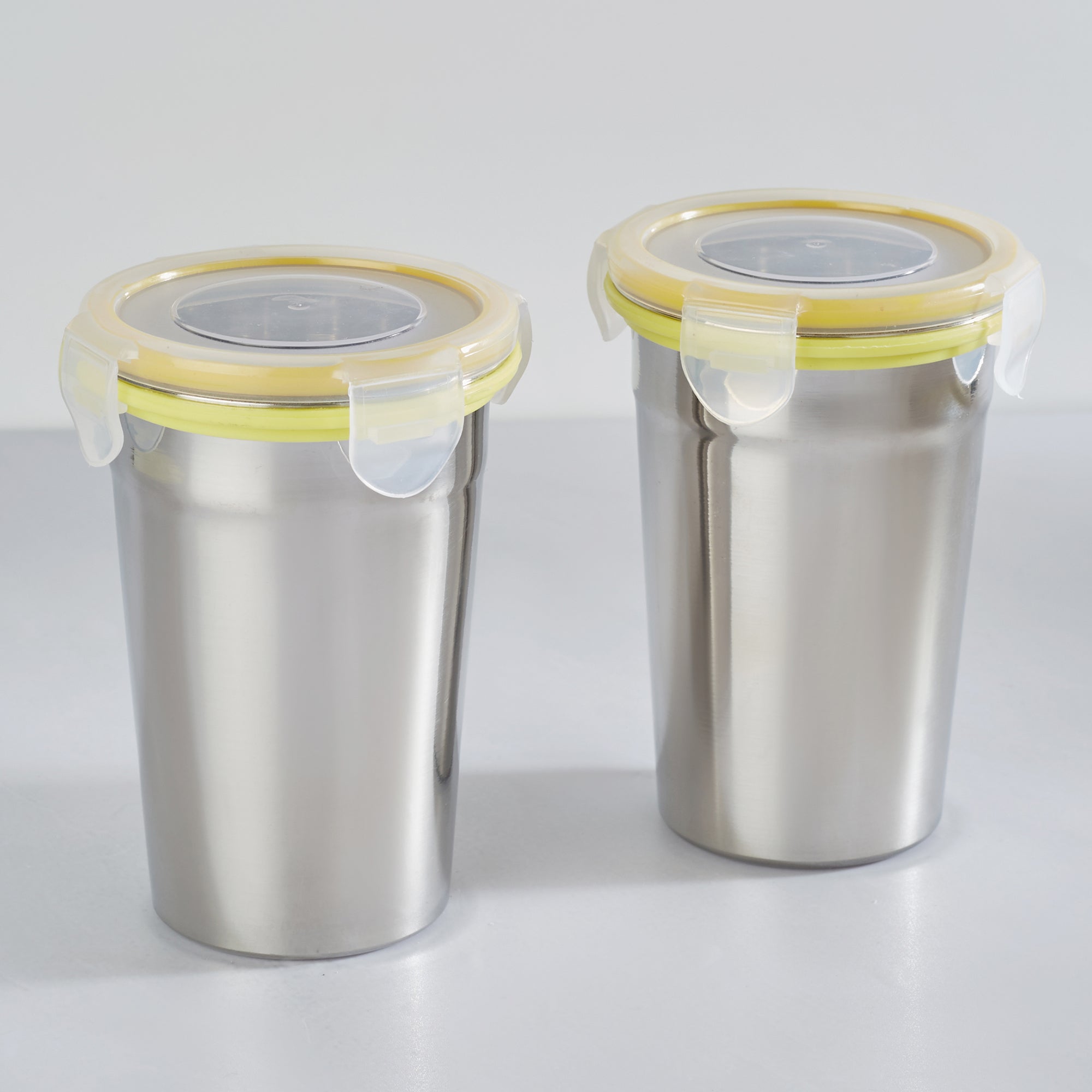 Glisto Stainless Steel Travel Flask/Tumbler with Lid Set of 2 in Silver Colour