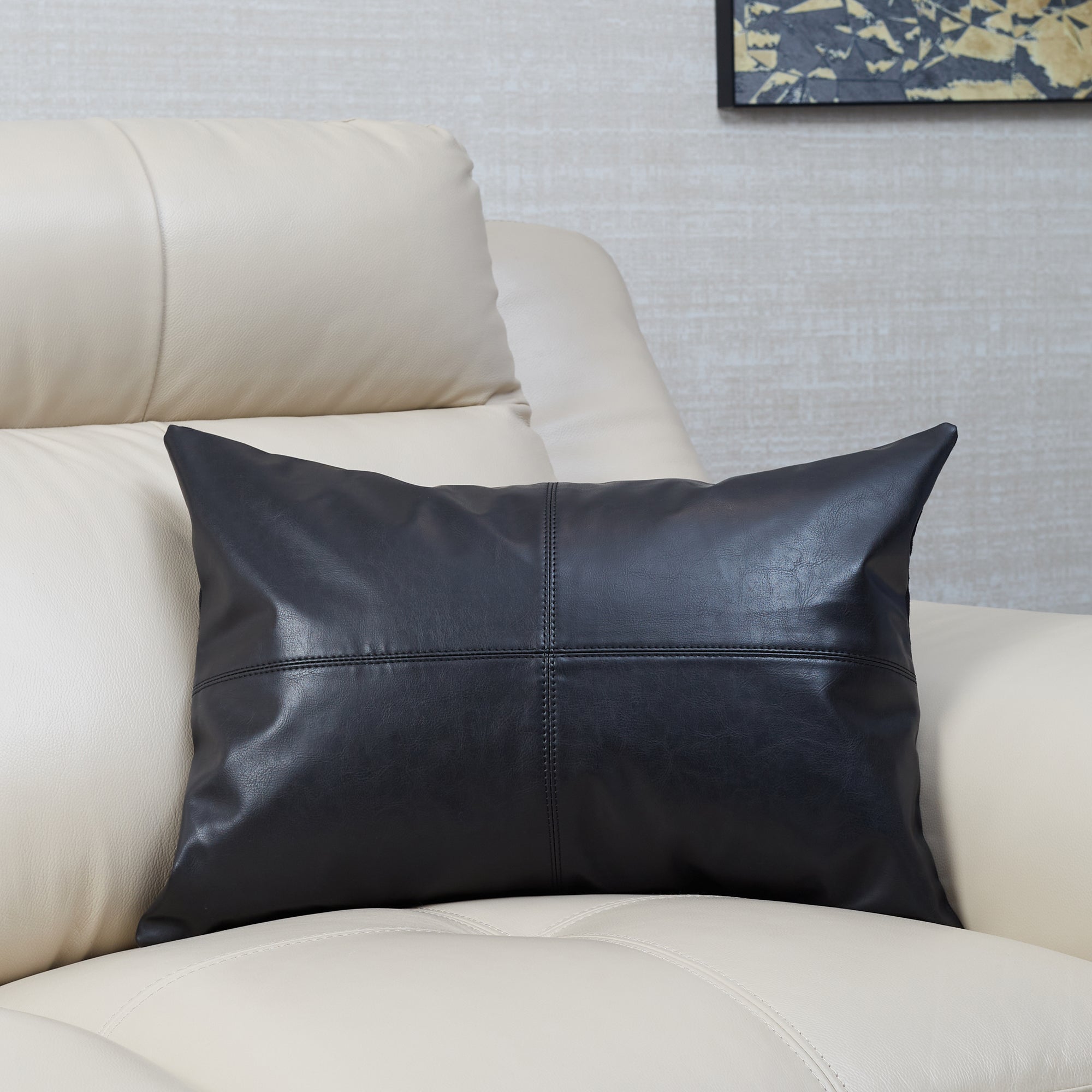 Luxe Living  Vegan Leather Cushion Cover 35x50 Cm in Black Colour