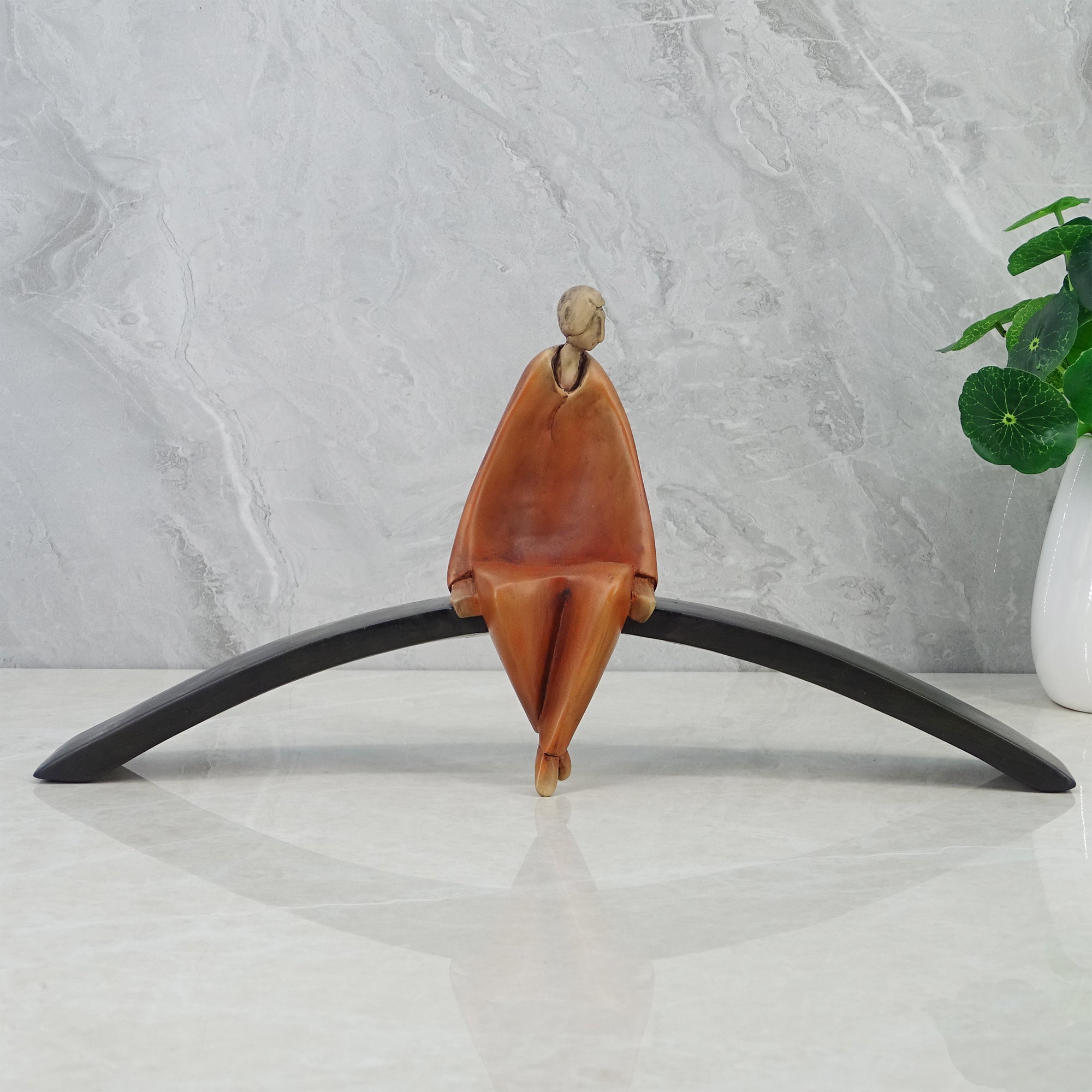 Alpine Polyresin Man Sitting On Cirque 19 Cm in Brown Colour