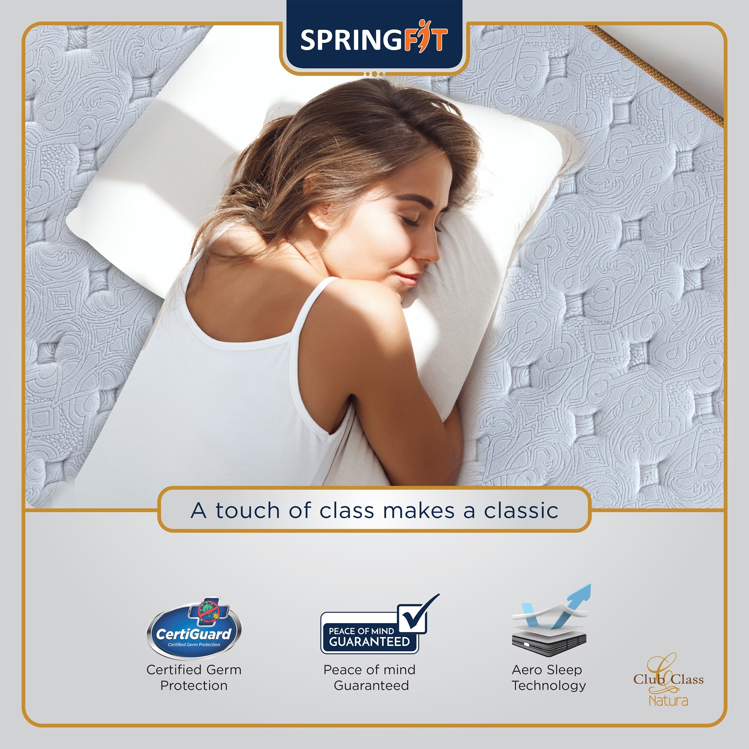 Club Class Natura Orthopedic Spine Support Pocket Spring Single Mattress 75x36x6 Inch in Grey Colour
