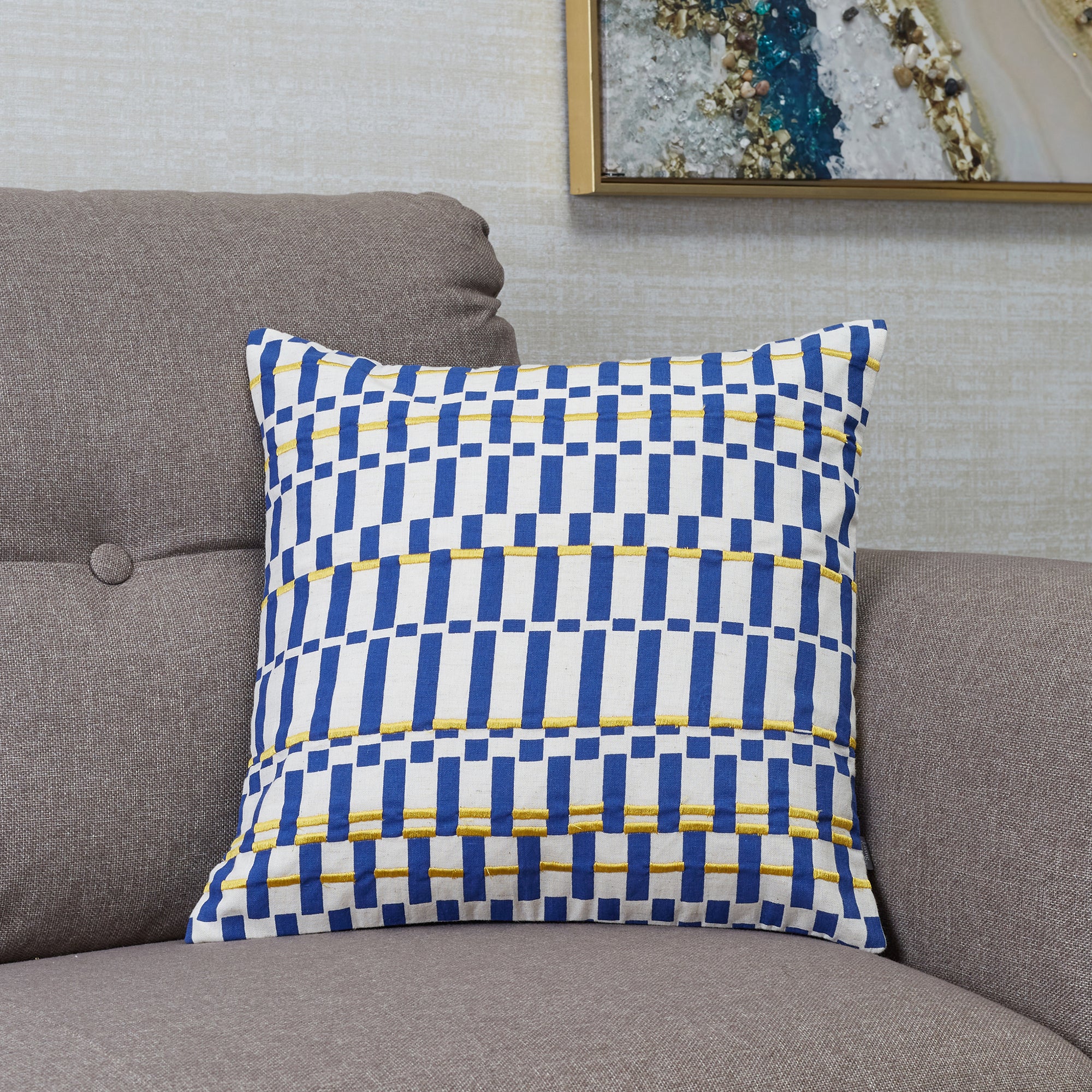 Milan Cotton Printed Cushion Cover 40x40 Cm in Blue Colour