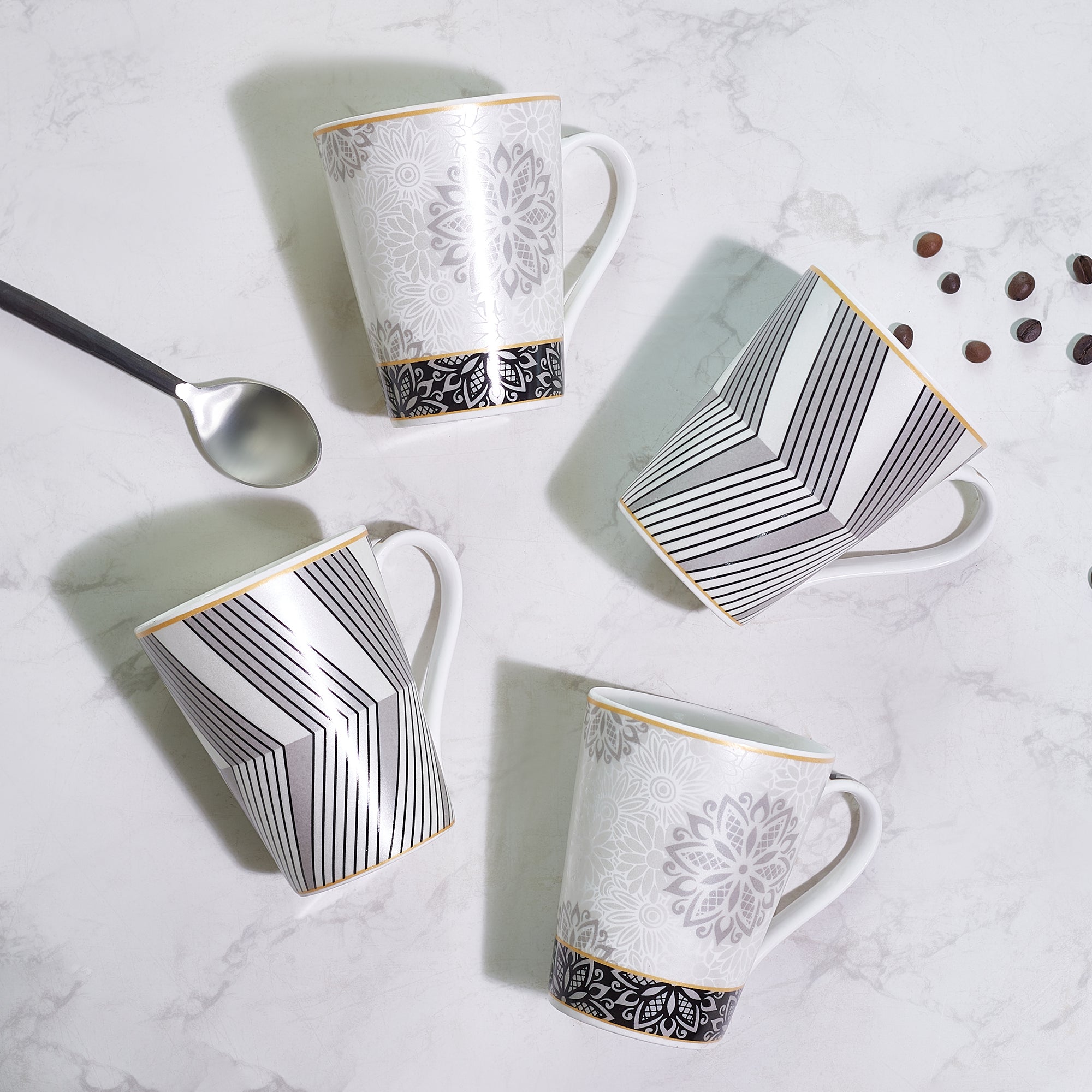 Sapphire Bone China Coffee Mug Set of 4 in Grey Colour