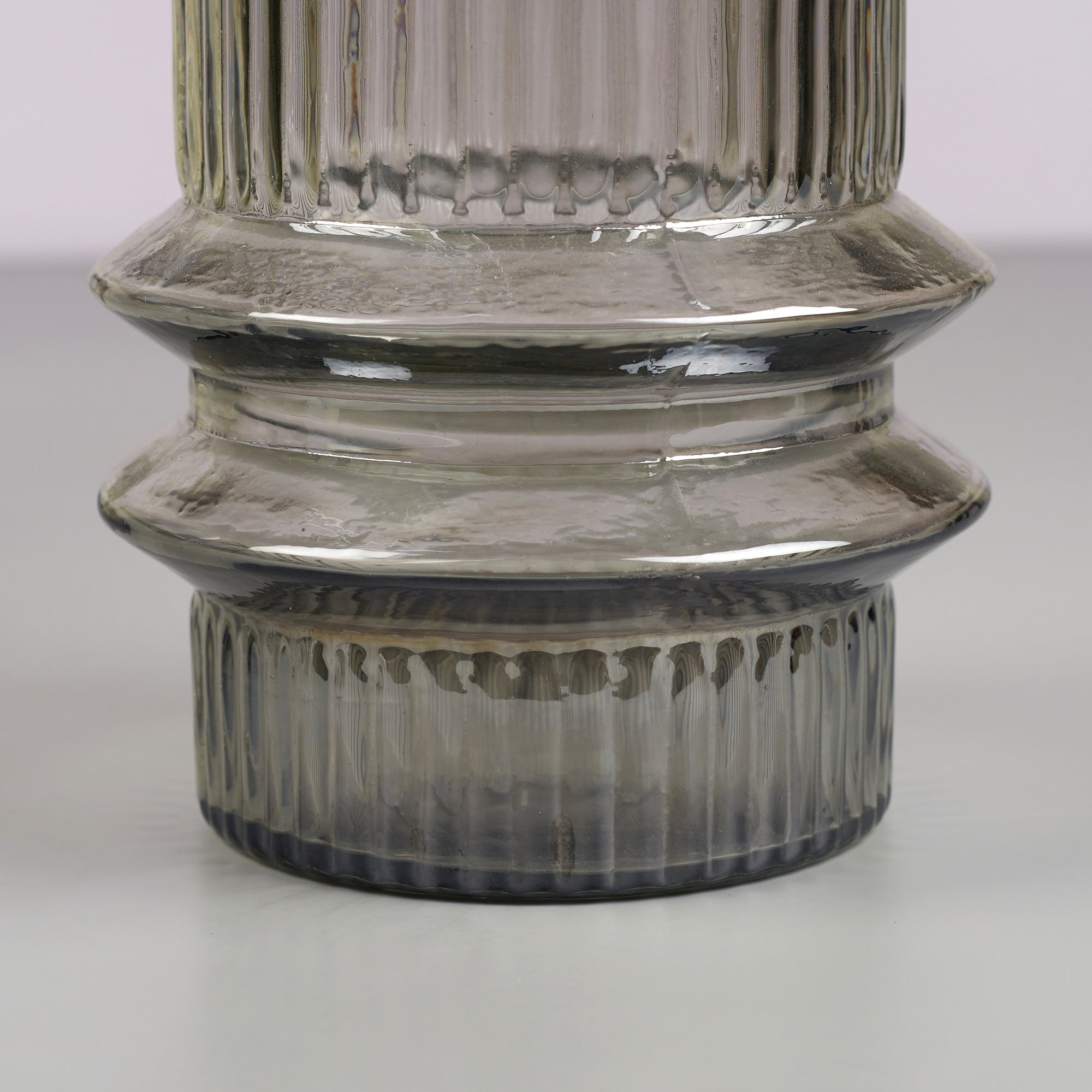 Phiona Glass Fluted Handcrafted Vase Medium 21 Cm in Black Colour