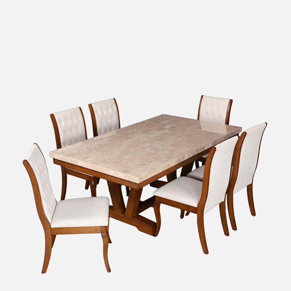 Florentine Marble Finish Six Seater Dining Set in Dark Walnut Colour