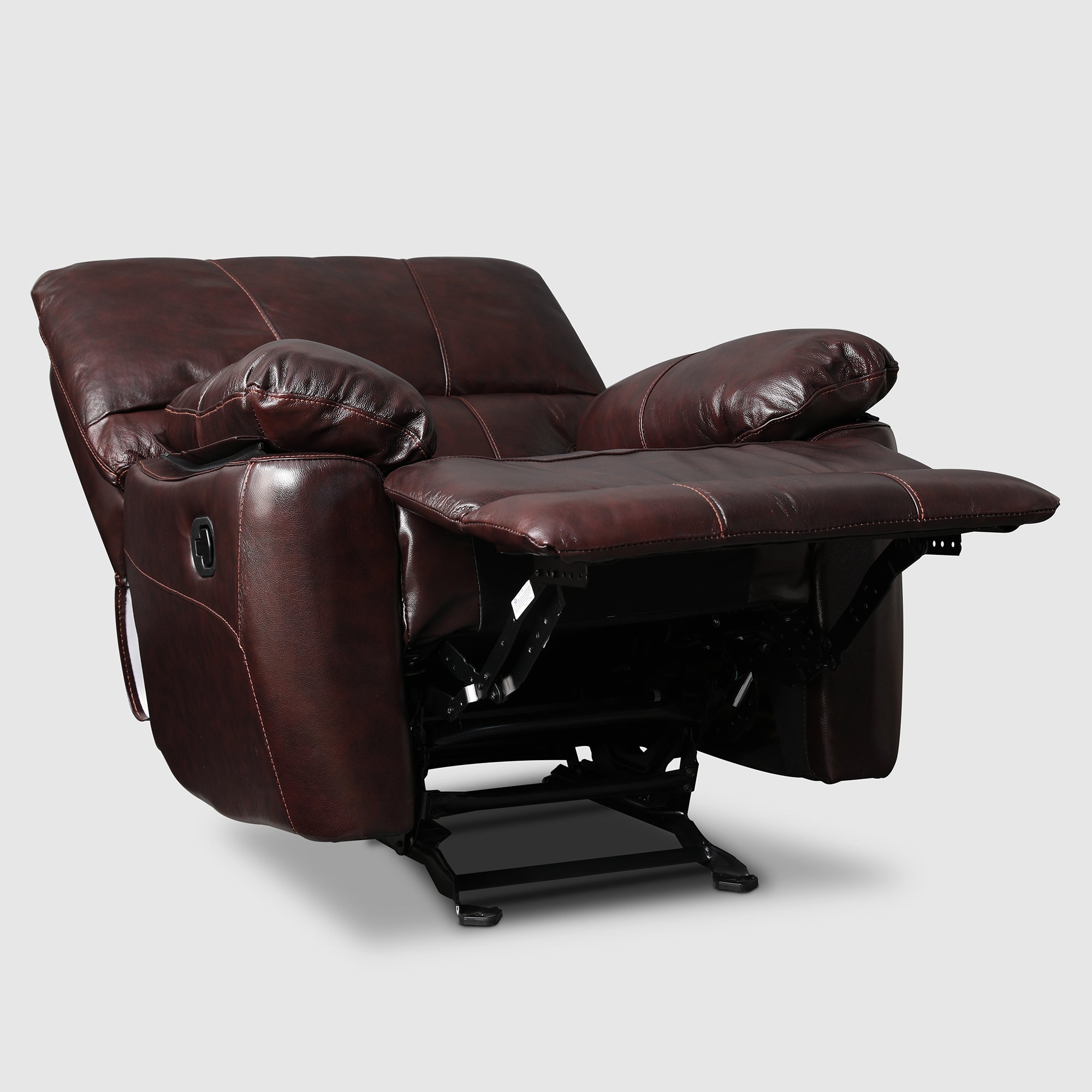 Charles Half Leather Single Seater Recliner in Burgundy Colour