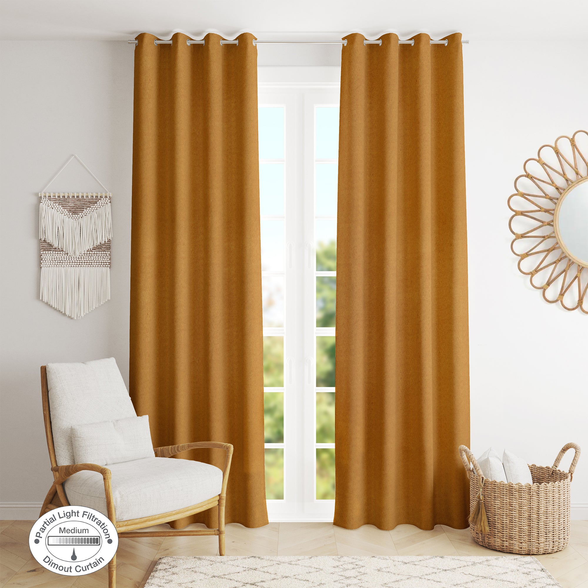 Nora Shades Solid Suede Dim Out Door Curtain 7 Feet in Mustard Colour