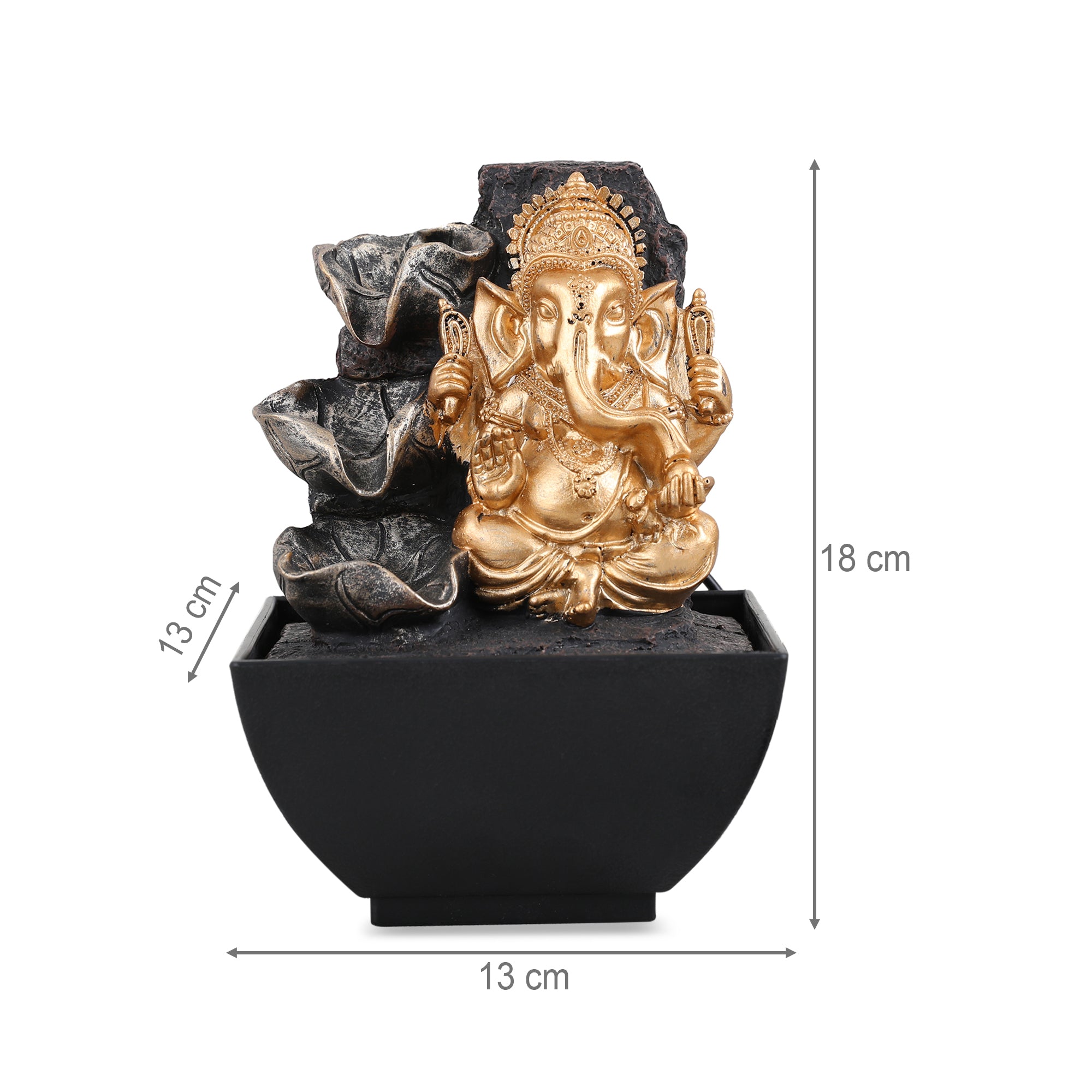 Impression Polyresin Meditating Ganesha Fountain 13X18Cm in Black Gold Colour