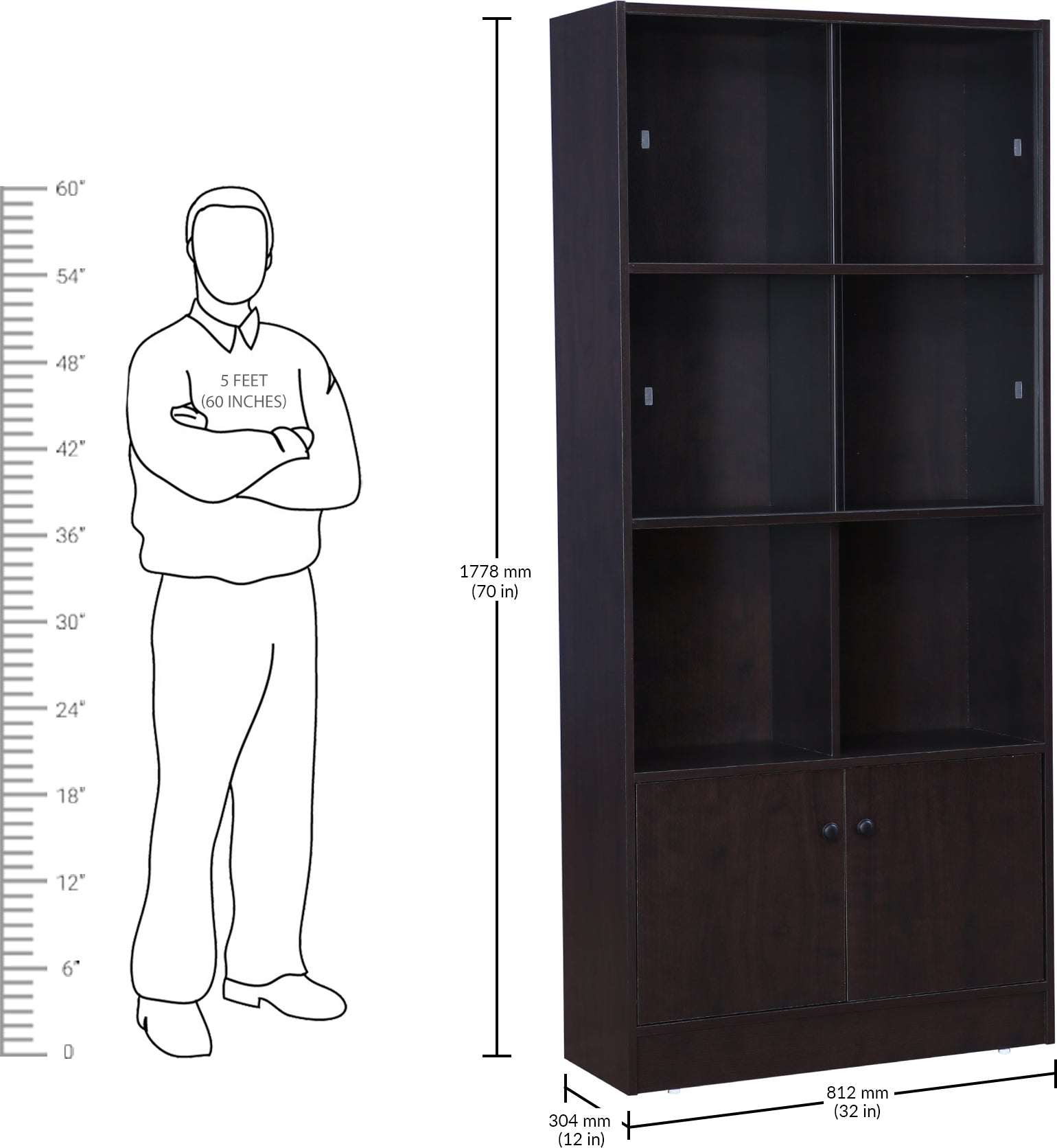 Crony Engineered Wood Large Book Shelf in Wenge Colour