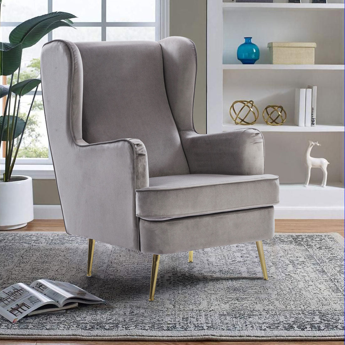 Charm Velvet Arm Chair in Dark Grey Colour