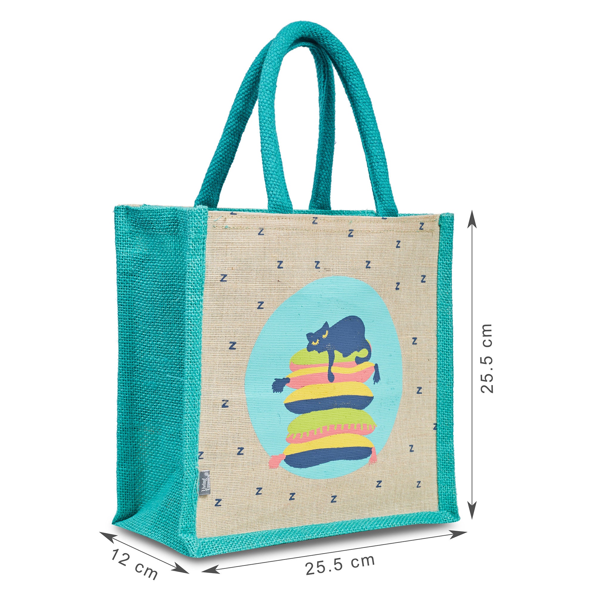 Good Life Jute Reversible Lazy Lamhe Printed Lunch Bag 25.5 x 25.5 Cm in Turq Colour