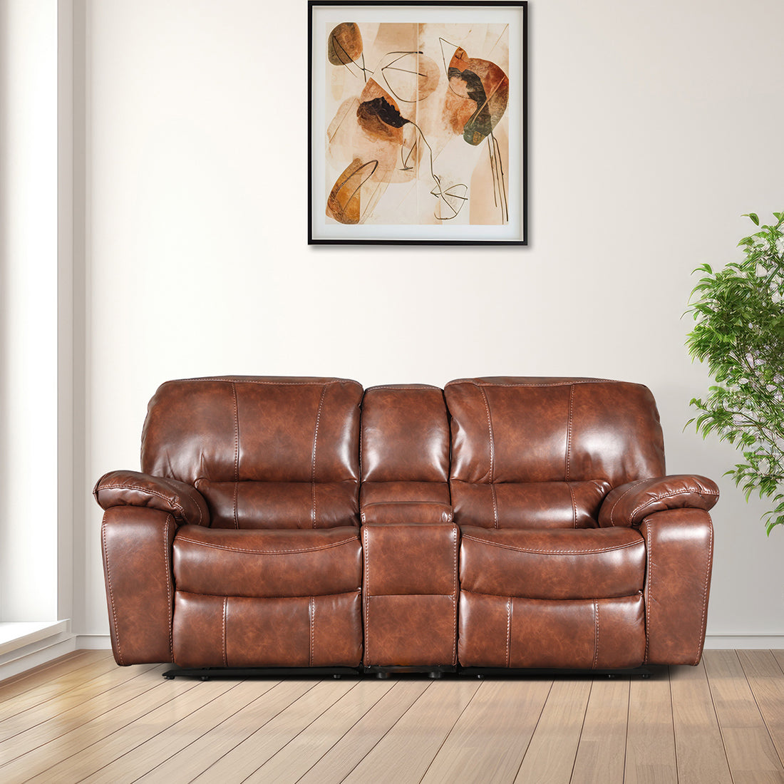 Urbano Leather Fabric Two Seater Recliner in Brown Colour